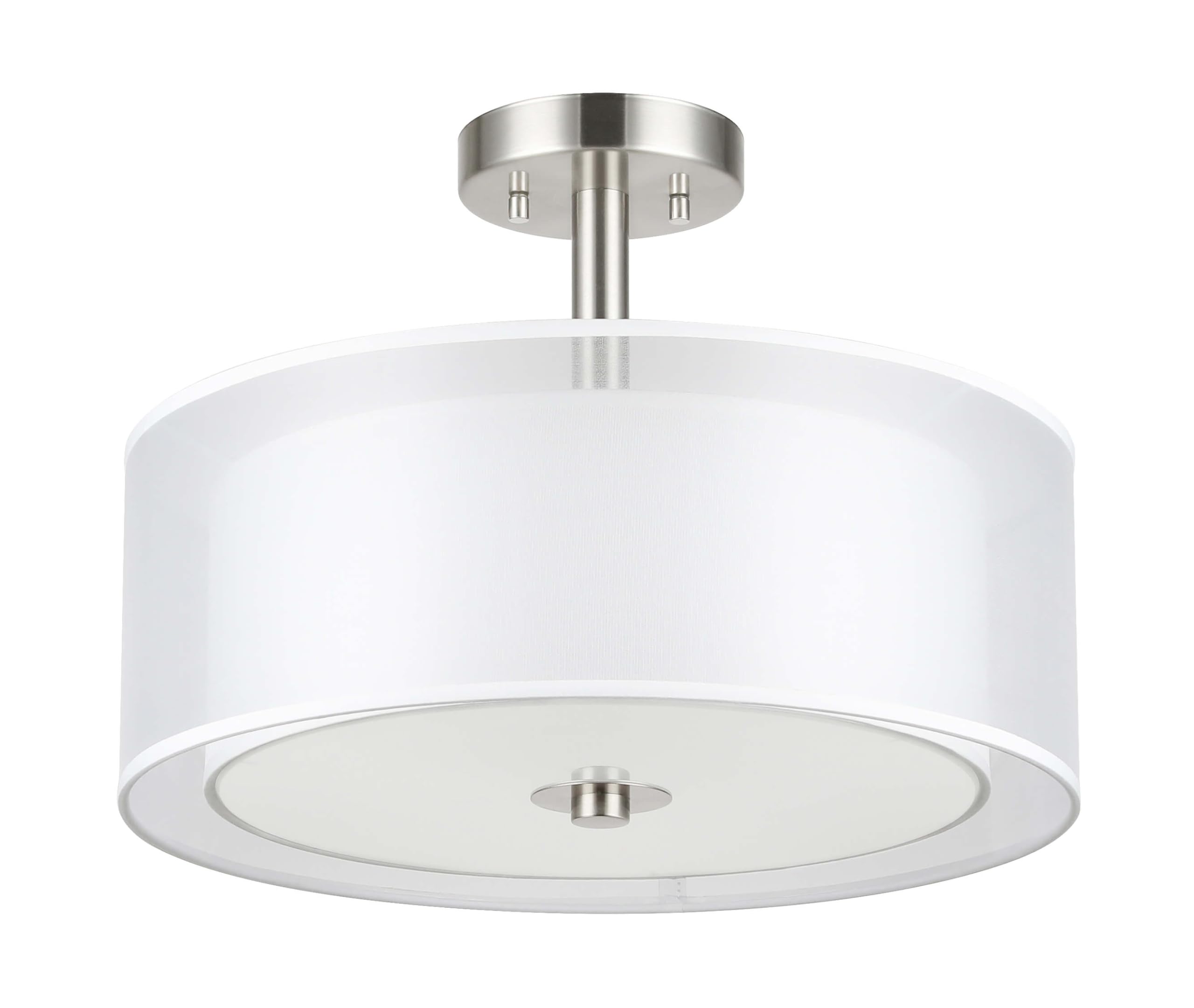 Xinbei Lighting Semi Flush Mount Ceiling Light, 3 Light Close To Ceiling Light With Fabric Shade, 16'' Drum Semi Flush Ceiling L