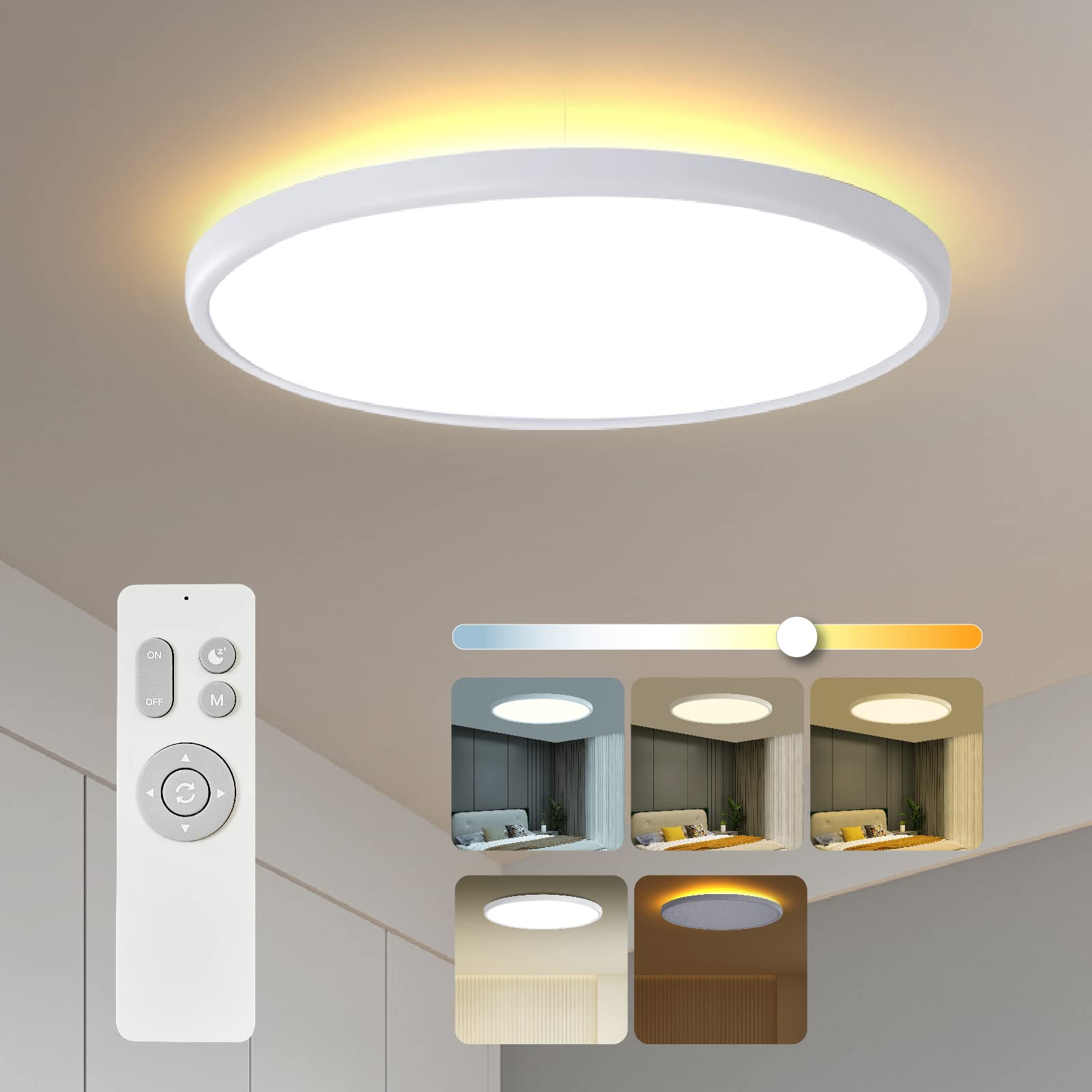 Roomratv Ceiling Light Flush Mount with Night Light, 36W Light Fixture with Remote Control, Full CCT and Brightness Adjustable, 