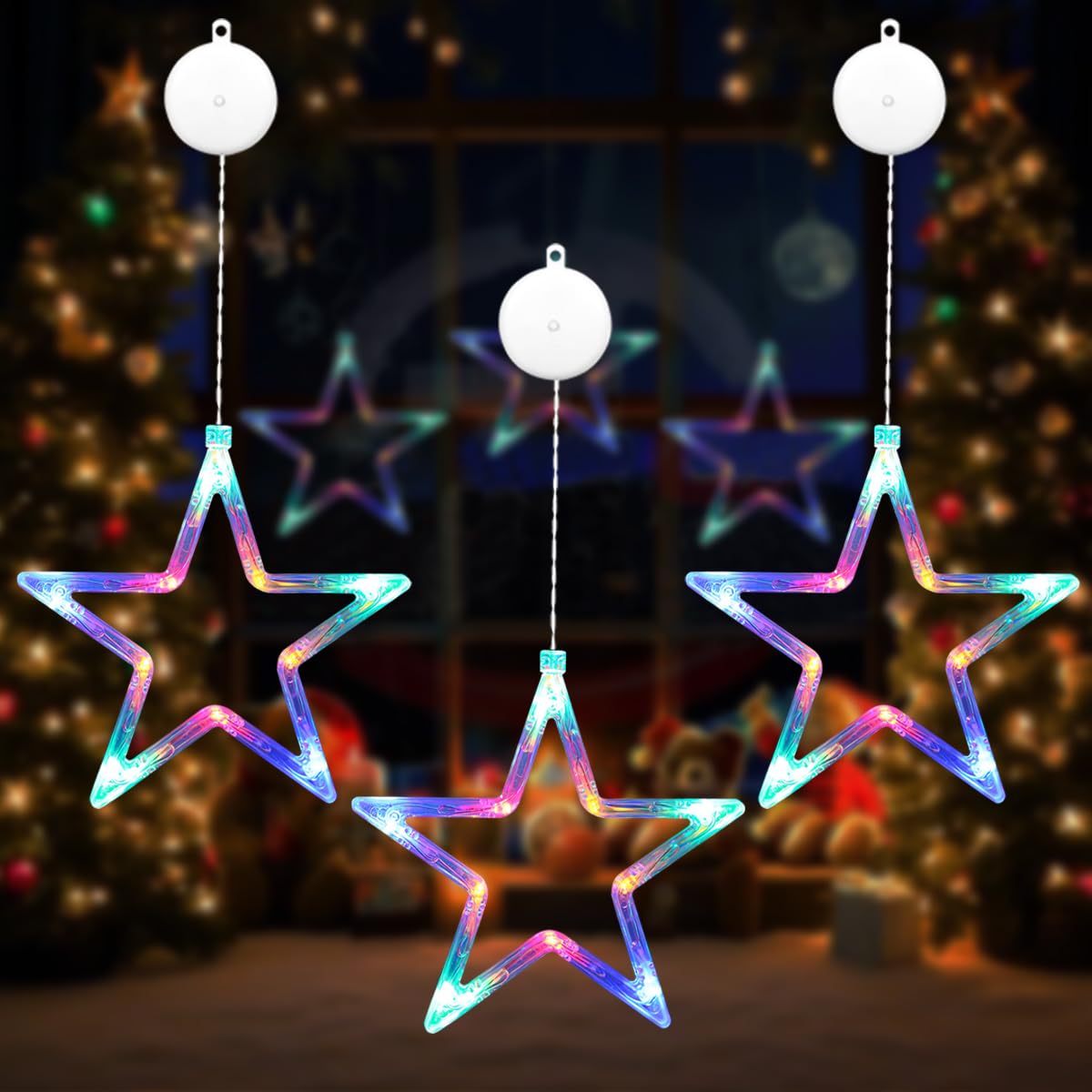 ONSTUY Christmas Window Lights,3 Pack Led Battery Operated Star Christmas Lights,10 LEDs LED Window Light with Timer for Festiva