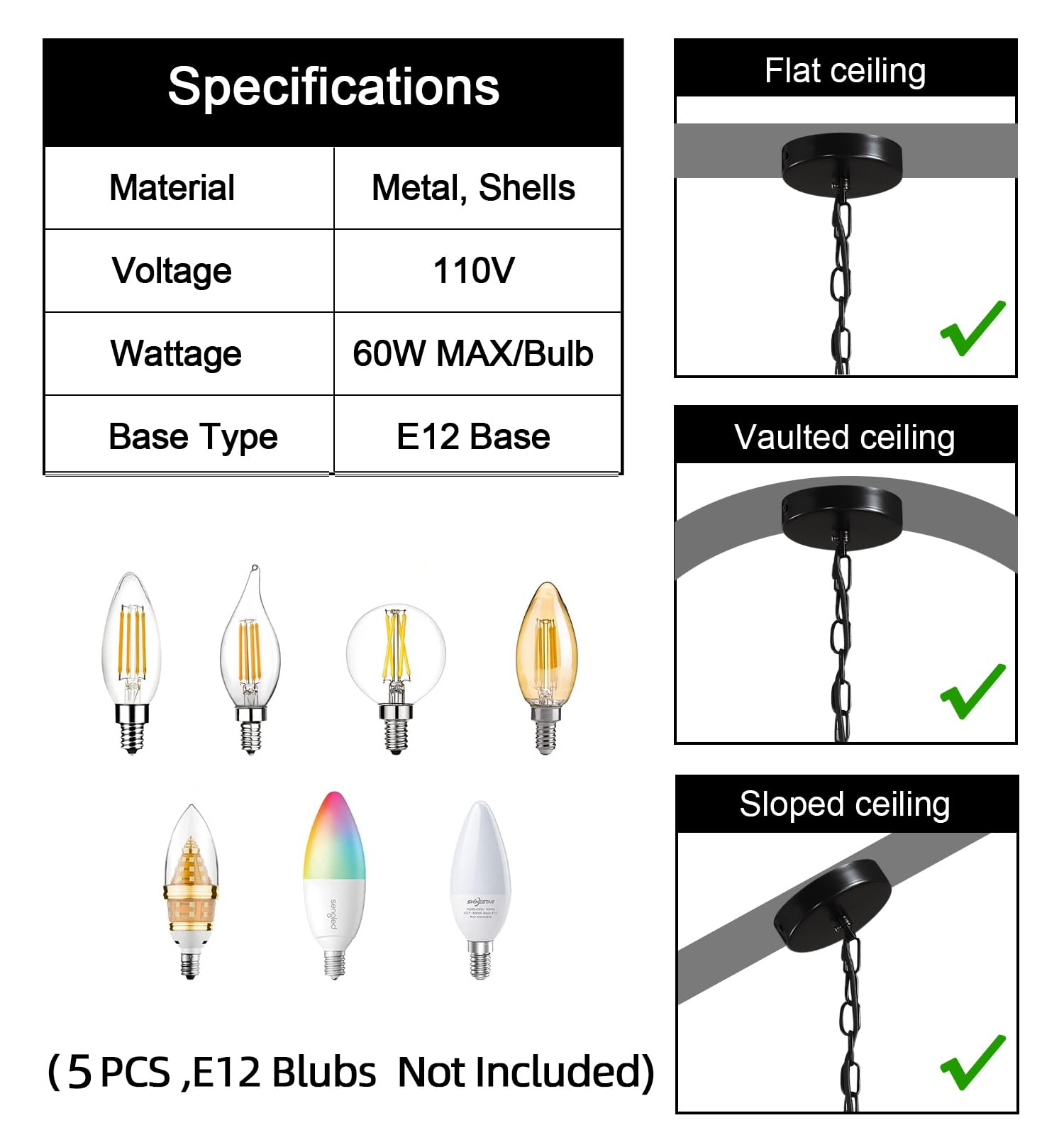 ZEDSUN Capiz Chandelier 5 Lights Shell Ceiling Light 24in Gold Model 900201