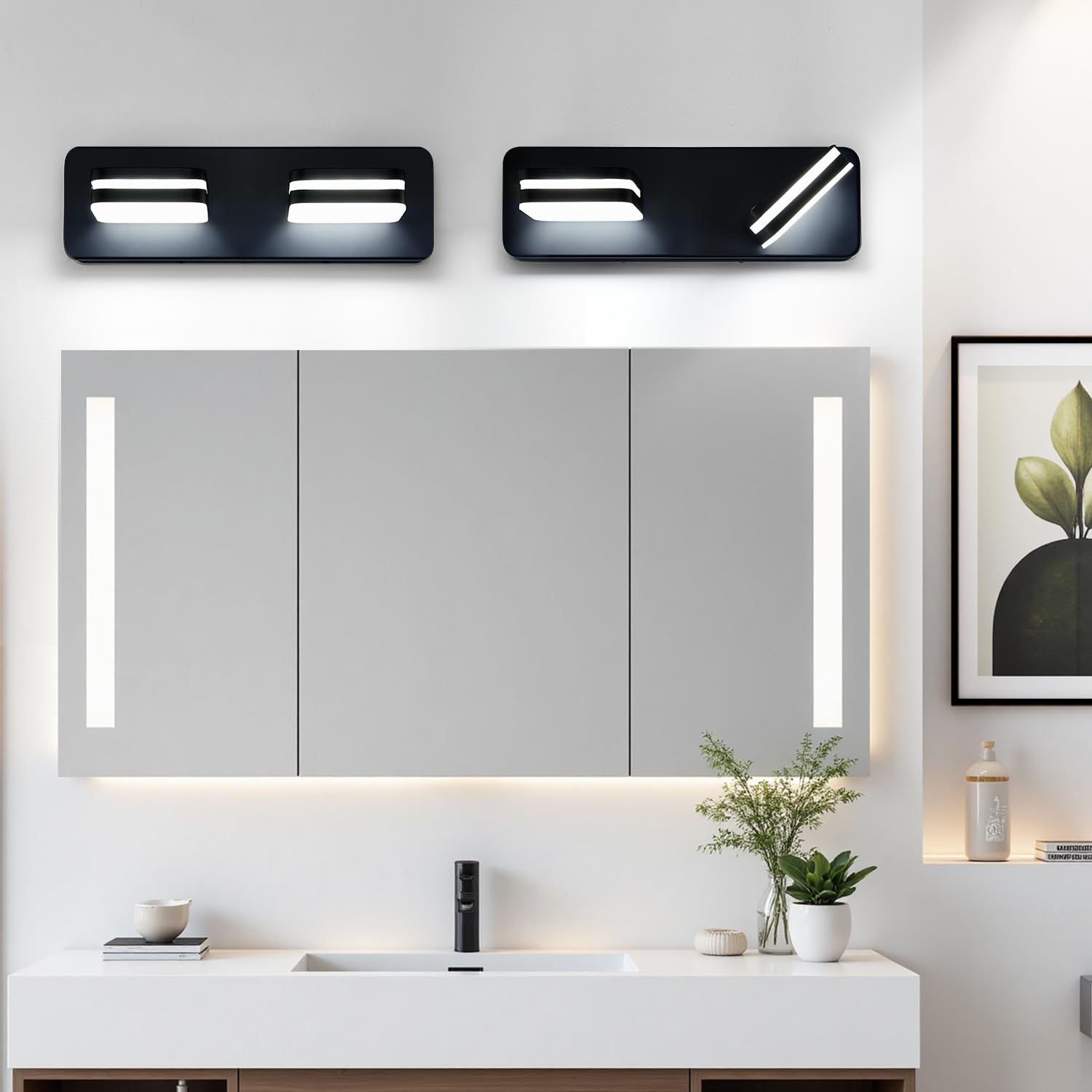 Torondo 360° Rotate LED Bathroom Vanity Light, 1000LM, 2-Light, 14-Inch, Acrylic, Matte Black, Model HJ0W28-2, Natural White
