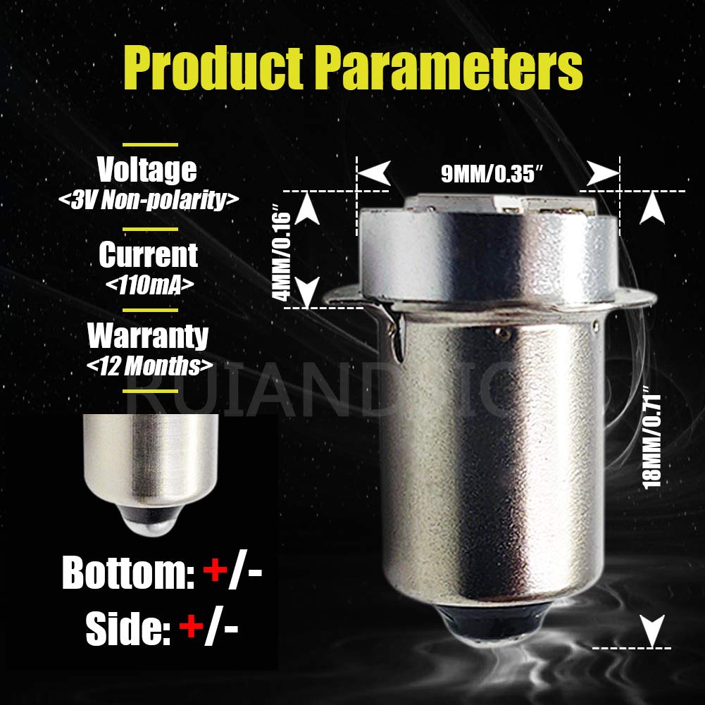 Ruiandsion 2Pcs 3V White Led Bulb P13.5S With 2835 3Smd Chips