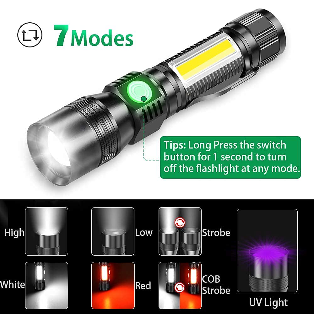 AdamStar UV Flashlight Black Light - 3-in-1 Rechargeable LED, 7 Modes, Waterproof, High Lumen for Camping & Pet Urine Detection