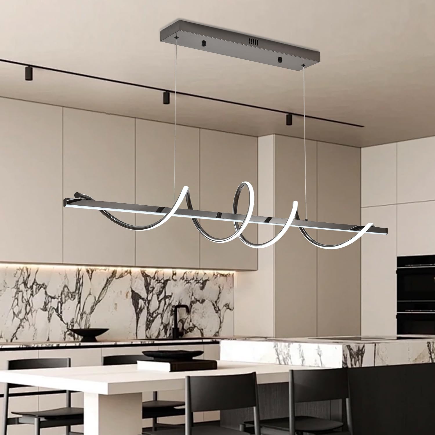 Likflyer Modern LED Pendant Light, 47.24" Black Aluminum Chandelier, Dimmable, Creative Snake Design, Model QY002-SXmh-120Bk