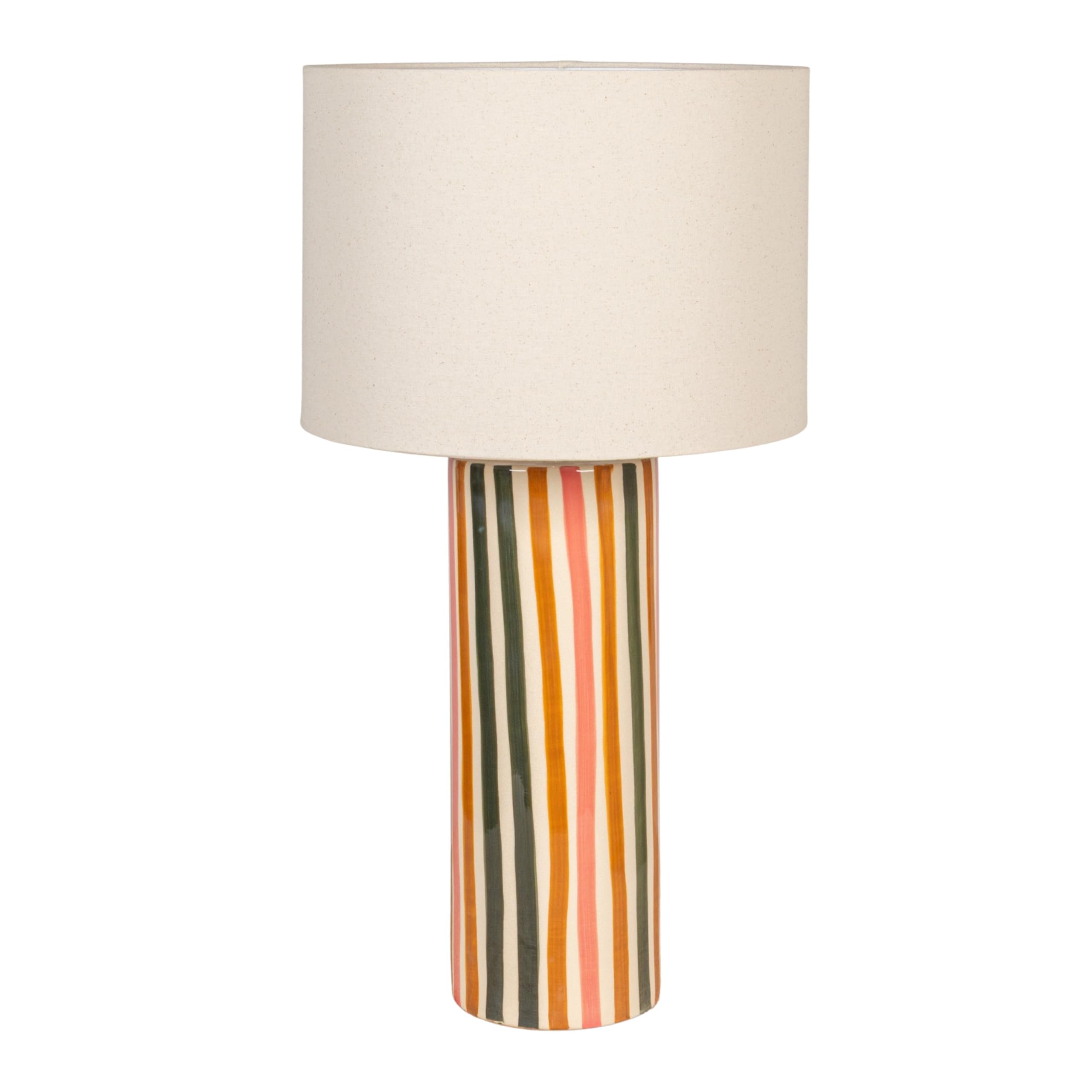 Creative Co-Op Multicolor Stripe Stoneware Table Lamp with Linen Shade