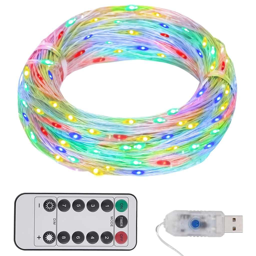 vidaXL Multicolor LED String Light - 98.4ft Length with 300 LEDs, 8 Lighting Effects, Remote Controlled, Perfect for Parties, We