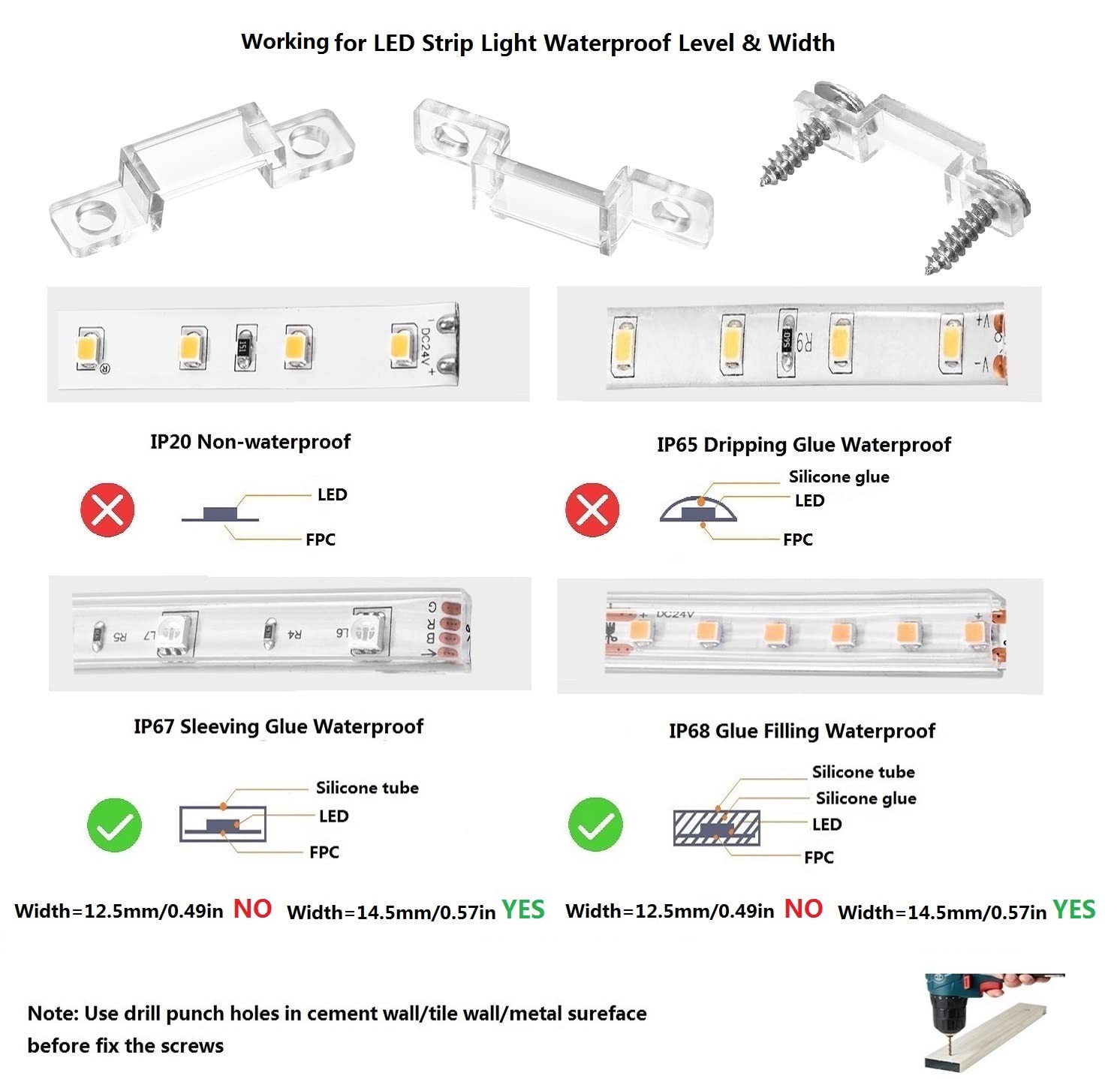 Mmsd 100 Pack Led Strip Light Mounting Brackets For Outdoor Rgbic Led Strip Light Clips With 202 Screws Suit For 13-14Mm Wide Ip67/68 Waterproof Strip Lights