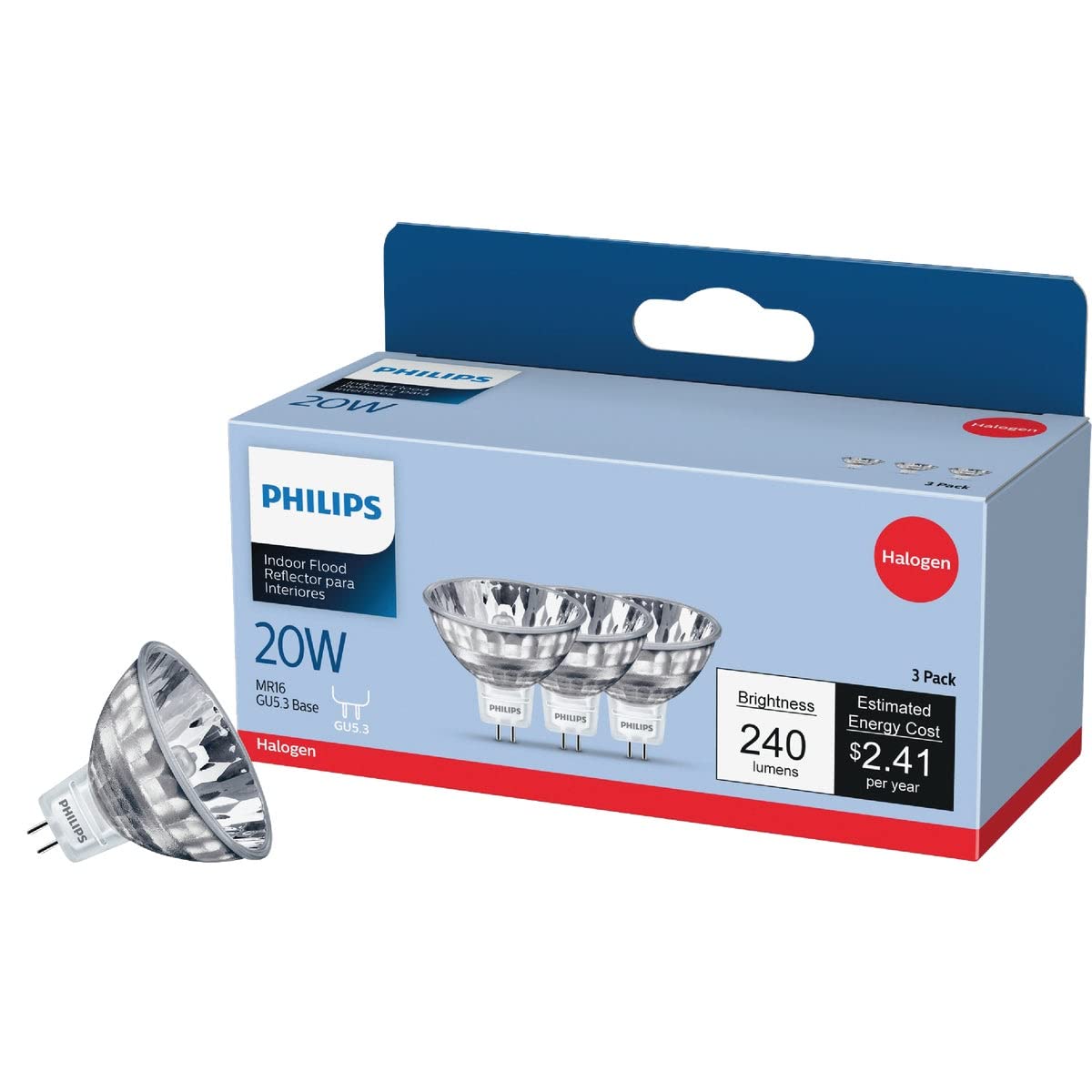 Philips LED Indoor Flood Light Bulb, 20W MR16 12V, Soft White, 3-Pack, Model 415687