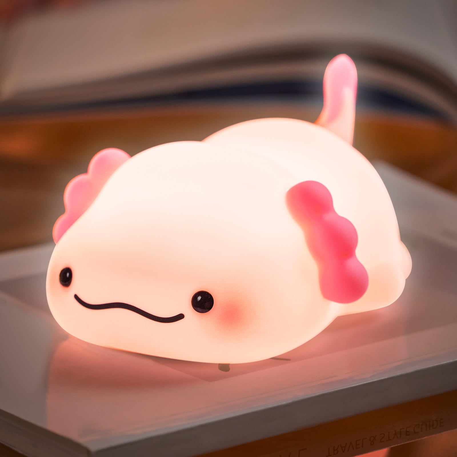 LettreQ Axolotl Night Light for Kids, Rechargeable Cute Squishy lamp - Silicone Adorable Christmas Axolotl Gifts for Kids - Nigh