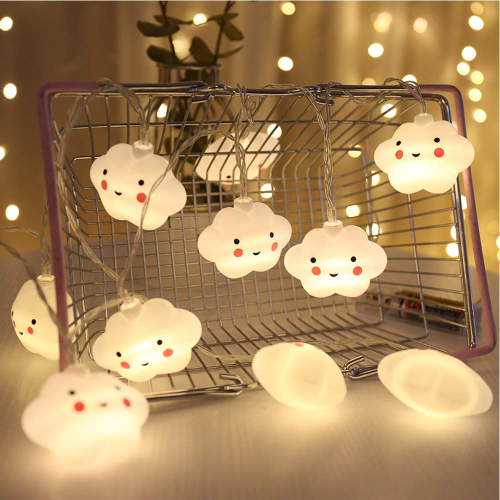 Niwwin 10 Led Battery Powered Room Light Baby Kids Cute Cloud Face Shape Lamp Corridor Decor Small Night Light Halloween Christmas Holiday String Lights Party Classroom Decor Lighting (Cloud)
