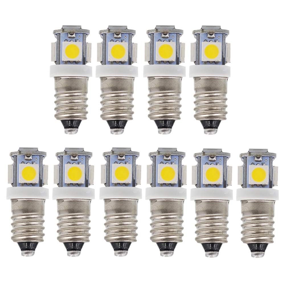 GutReise 10pcs E10 3V Cold White LED Bulbs Light Lamps 5SMD 0.5W 50LM (Cold White, 3V)