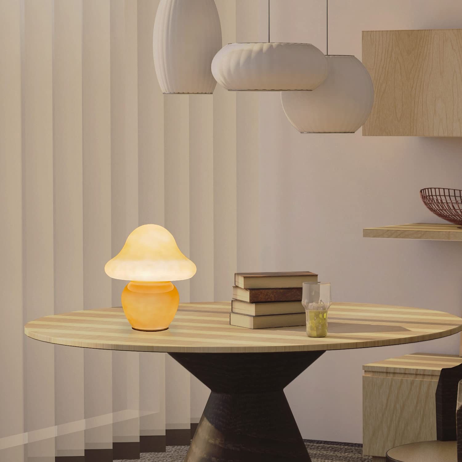 Cometmars Mushroom Lamp, Small Orange Glass Table Lamp, Cute Little Translucent Nightstand Lamp For Bedroom, Bedside, Living Roo