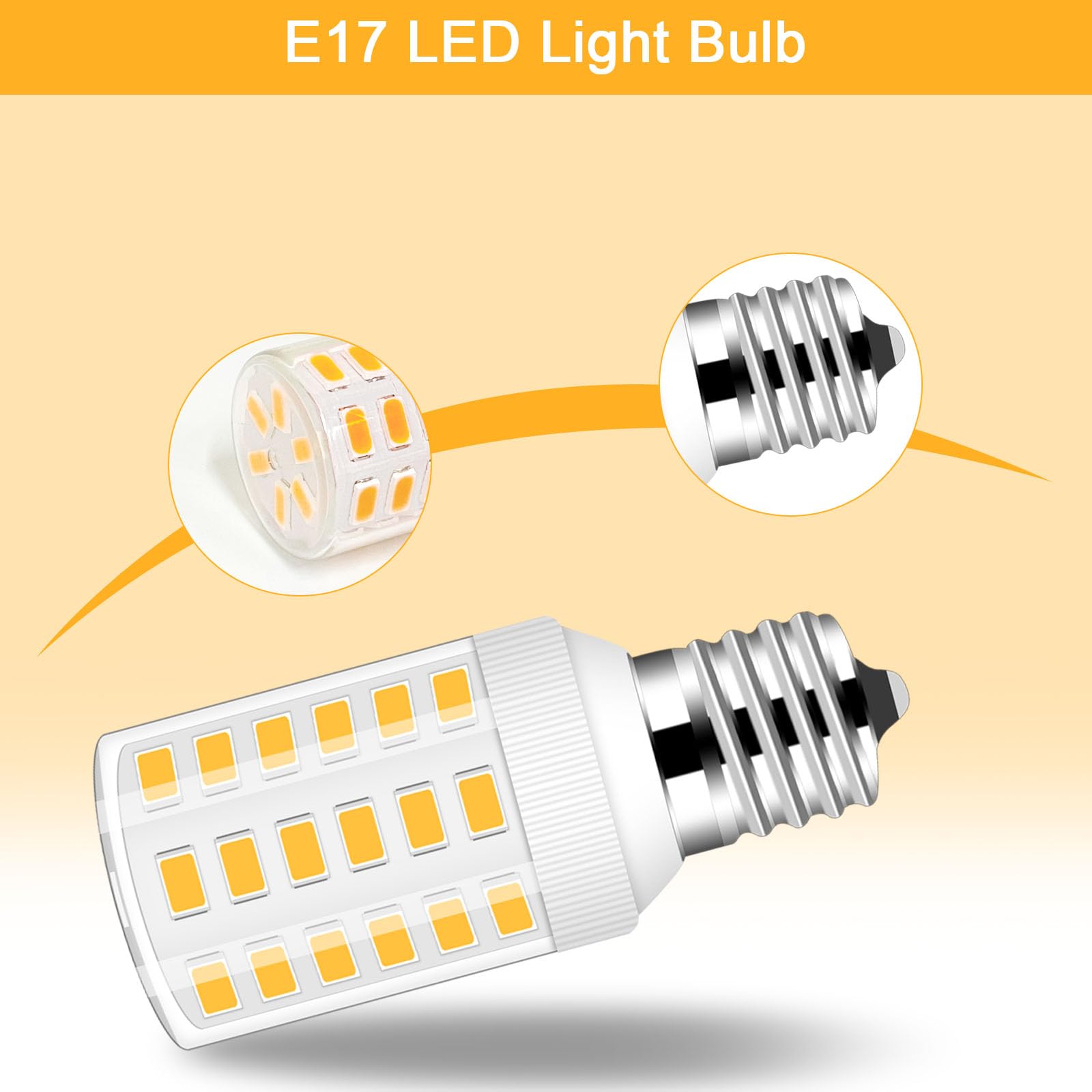 LFLAMPON E17 Intermediate Base LED Bulb, 3.8W Warm White 3000K, Non-Dimmable, 2 Pack for Refrigerators & Microwave Range Hoods
