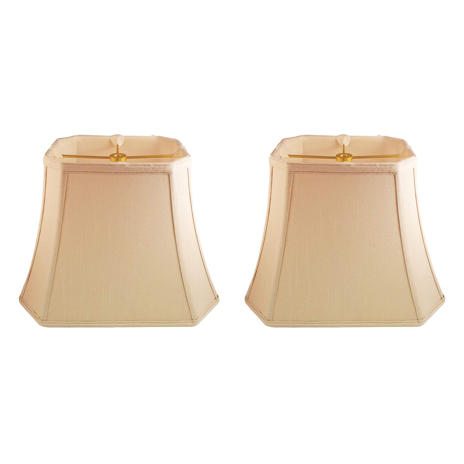 Royal Designs, Inc. Rectangle Cut Corner Lamp Shade, 8x14x10.5, Faux Silk, Beige, Model BSO-710-14BG-2, 2-Pack
