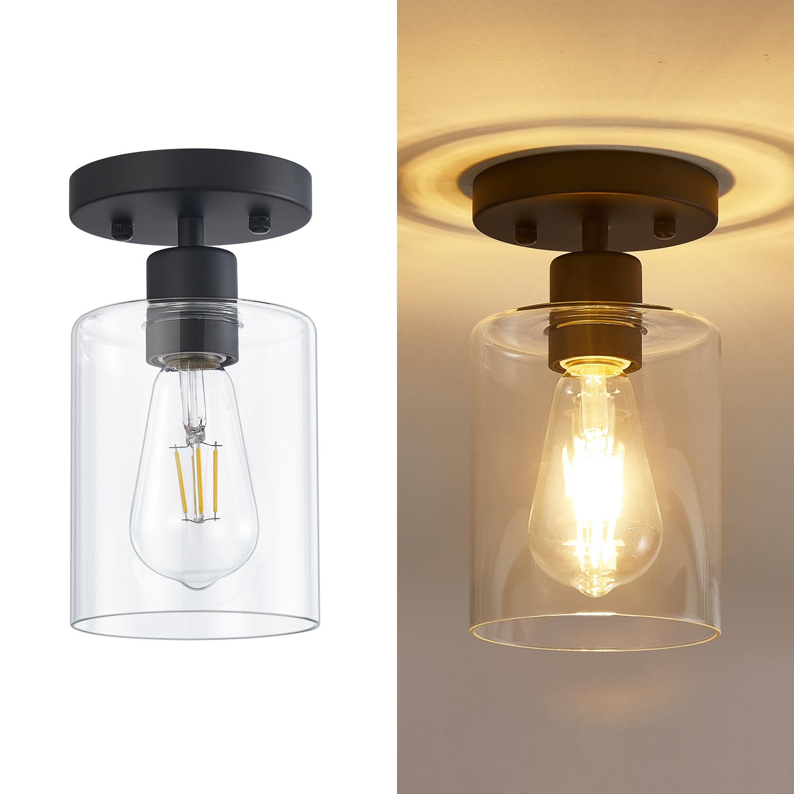 YYT 1 Light Semi Flush Mount Ceiling Light Black Kitchen Lighting Fixtures Ceiling Hallway Light Fixtures Small Cieling Lights w