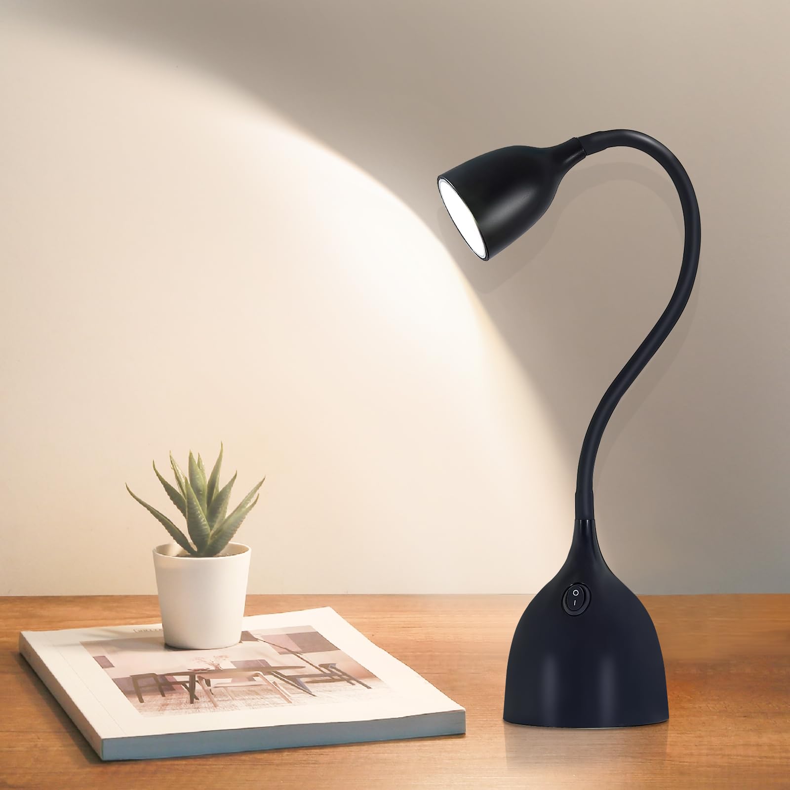 Ejiaxin Black Led Desk Lamp, Adjustable Gooseneck, Eye-Caring Study Light For Home & Office