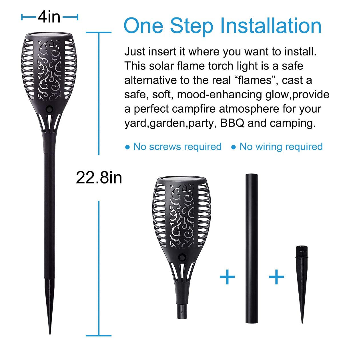 LazyBuddy Solar Torch Light - 8 Pack, Black, IP65 Waterproof, Flickering Flame Effect, Ideal for Garden and Patio Decor