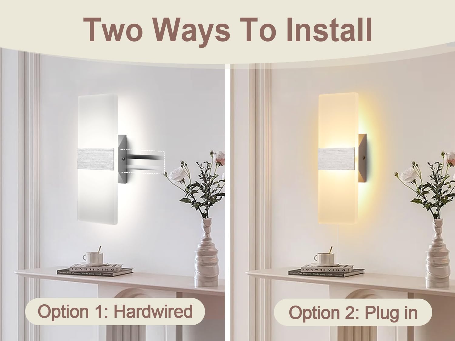 Plug In Wall Sconce With Remote Control, 3000K-6500K Stepless Color Temperature, 10%-100% Stepless Dimmable, 12W Plug In Wall Li
