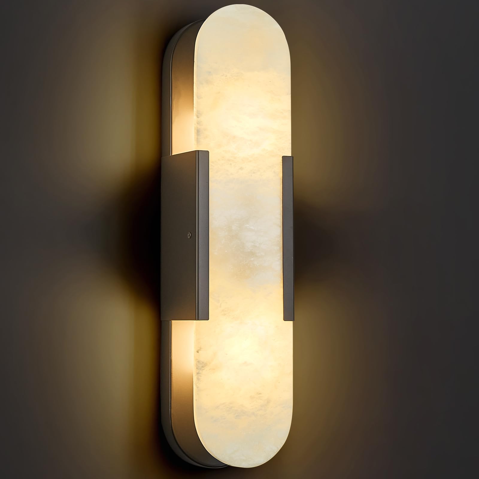 PNJXSRJH Natural Alabaster Wall Sconces, Modern Marble Black Wall Sconce 20 inch Indoor Wall Lighting for Bedroom Bathroom Livin
