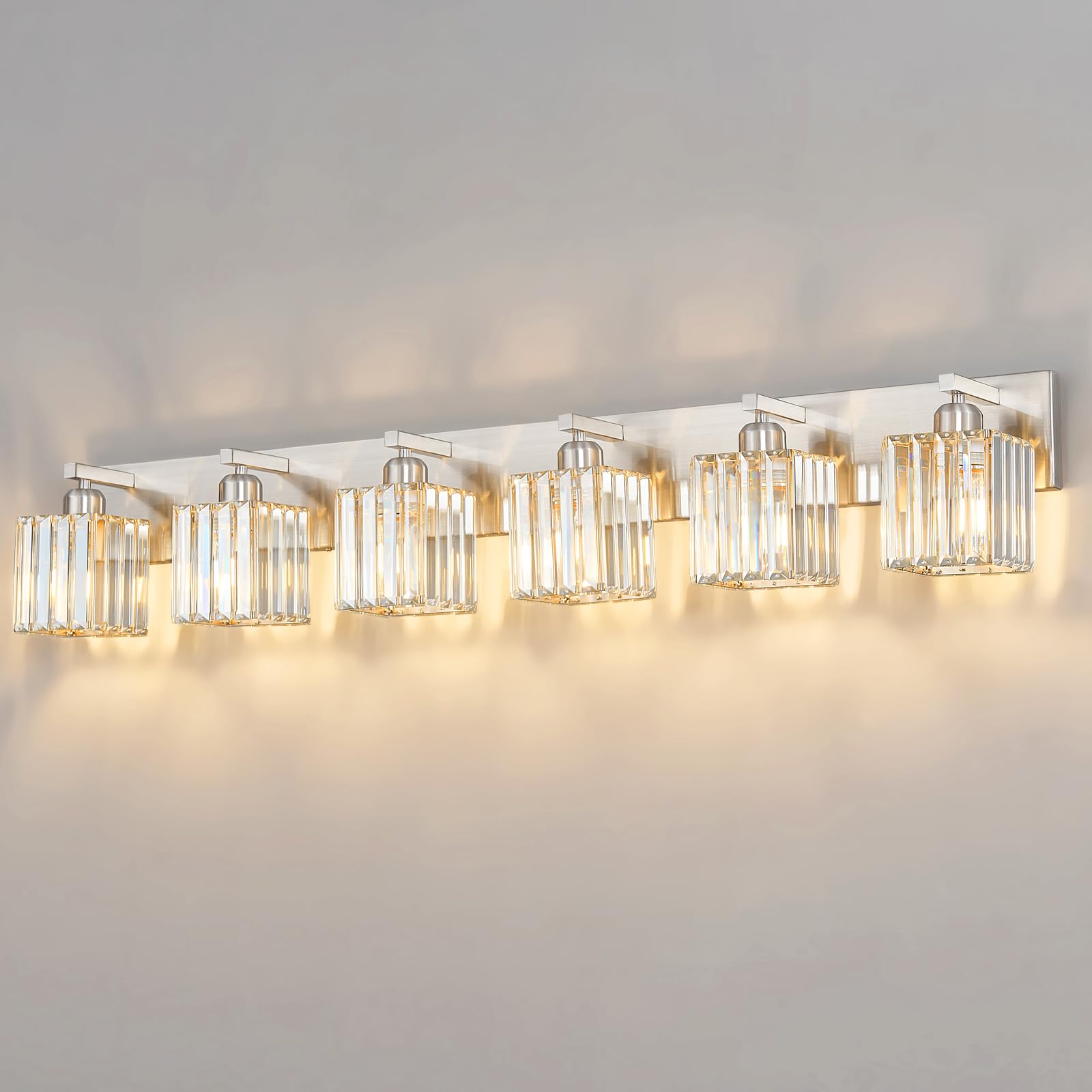 FDPBY Modern Vanity Light 6-Lights Brushed Nickel Vanity Light Crystal Bathroom Wall Light Bathroom Light Fixtures