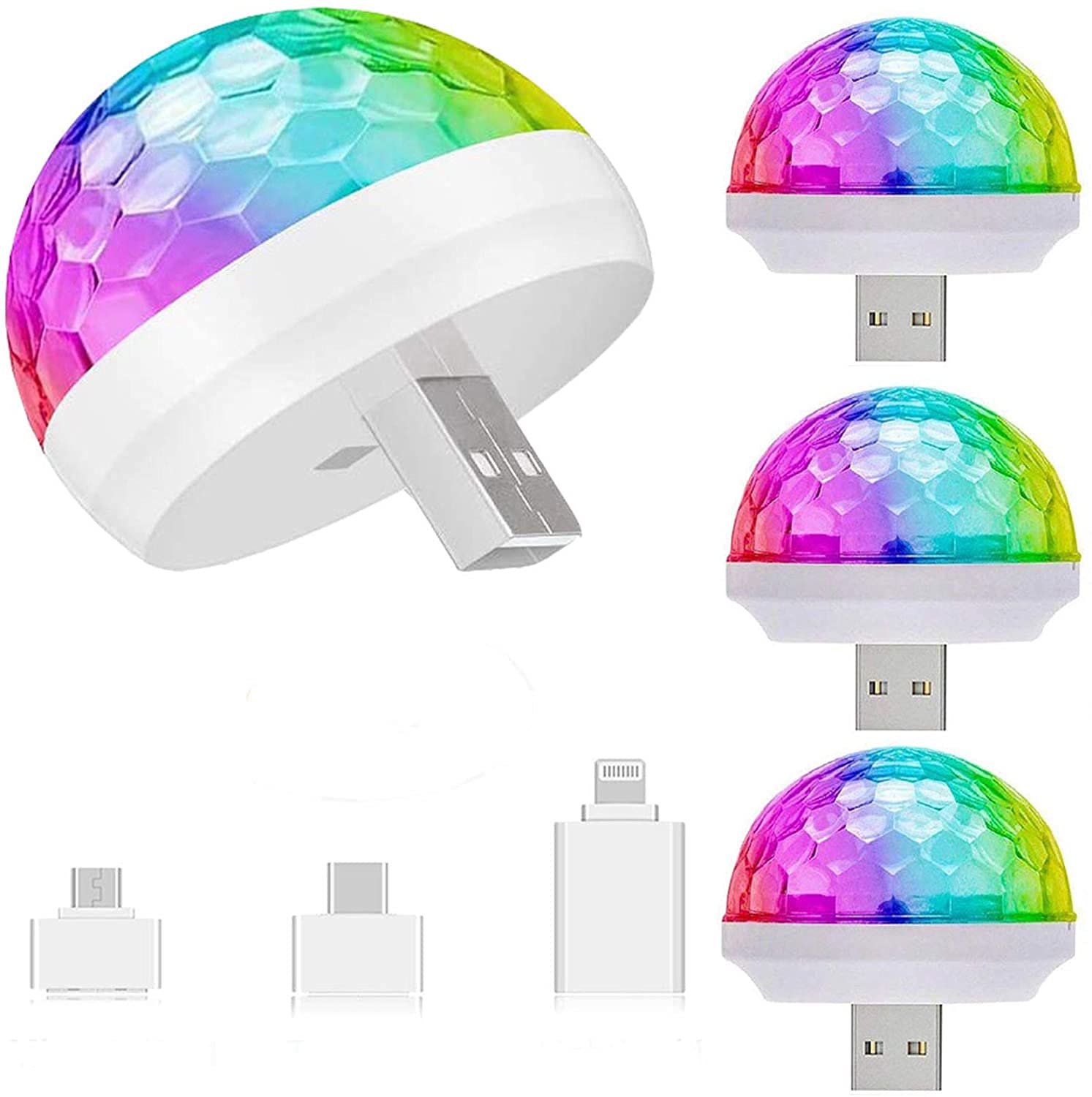 Lmaytech USB Mini Disco Ball Party Lights, Sound Activated, Portable LED, Model D-40, 4 Packs