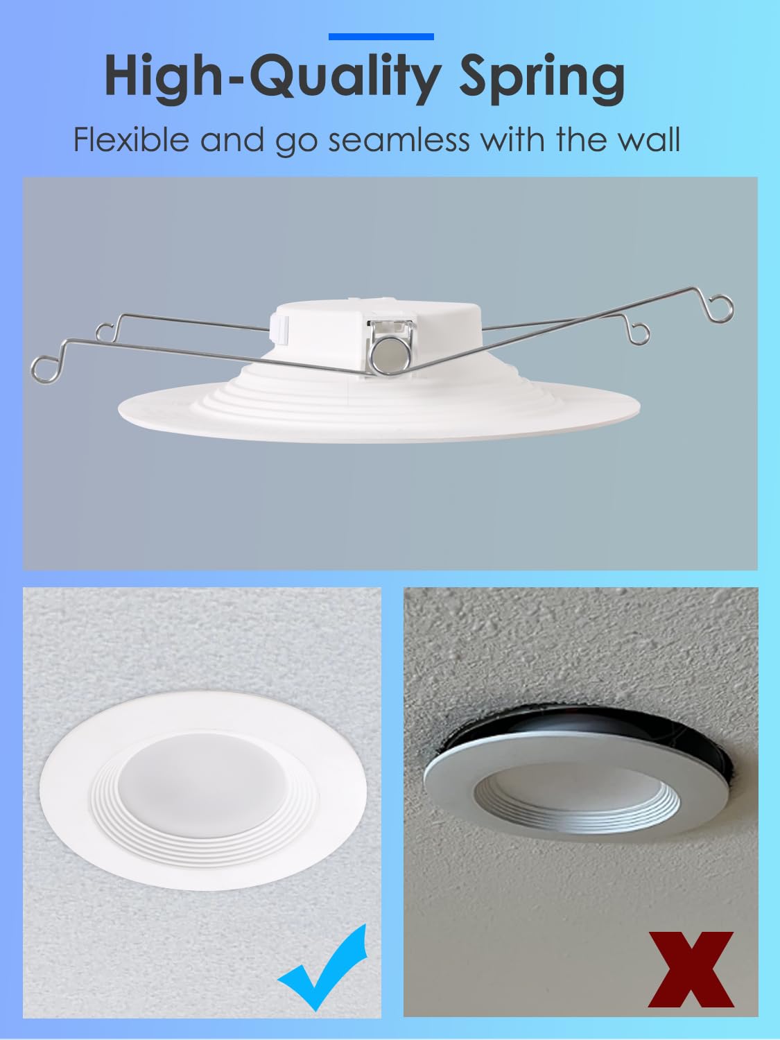 2 Pack 5/6 Inch 5Cct Led Recessed Lighting  Dimmable Can Lights With Baffle Trim  2700K/3000K/4000K/5000K/6500K Selectable  12.5W=100W  950Lm  Wet Rated  Retrofit Installation  Etl & Fcc