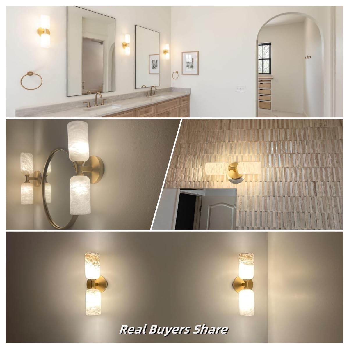 Alabaster Wall Sconce 14In Modern Spanish Natural Marble Bathroom Vanity Sconces  Antique Brass Sconces Wall Lighting  Gold Wall Light Fixtures Decor  For Bedroom Living Room Staircases Hallway