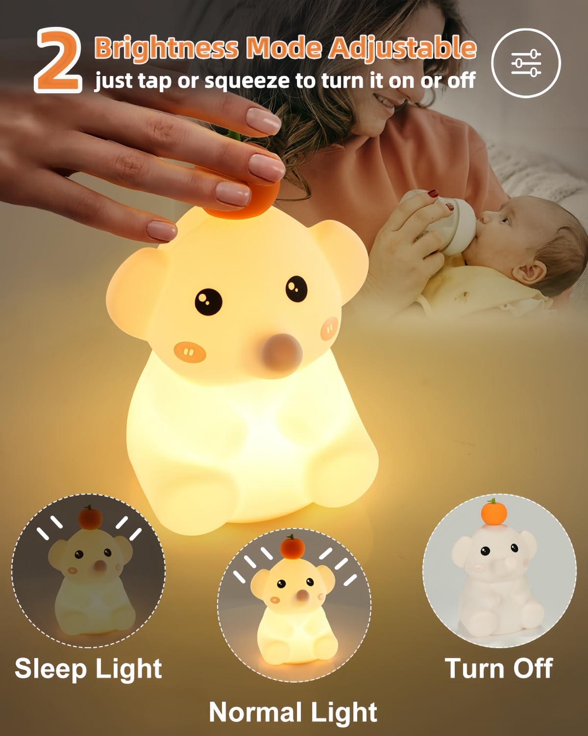 Emmanoth LED Elephant Night Light, Cute Squishy Elephant Lamp, Silicone Night Light for Baby Nursery, Rechargeable Dimmable Kids