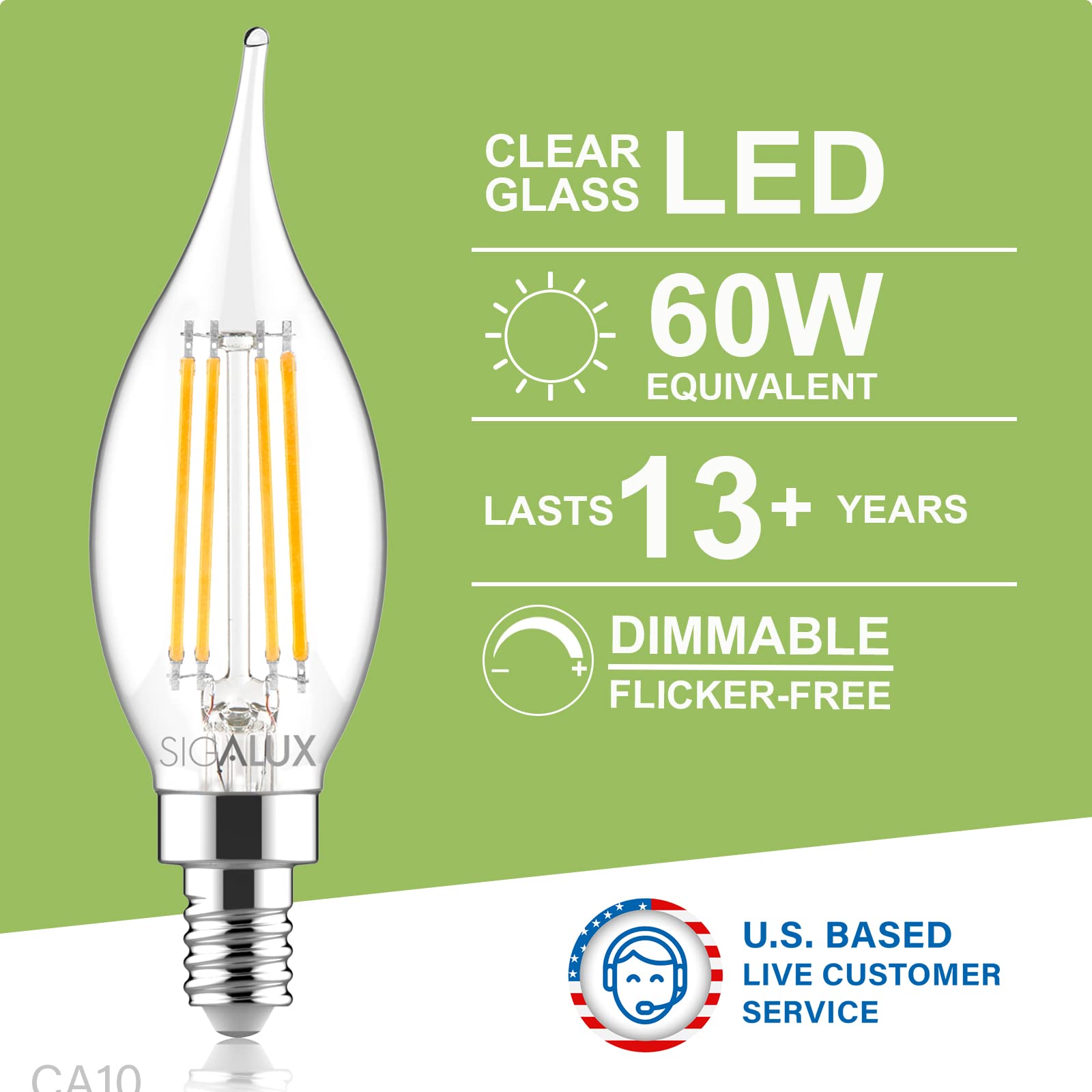 Sigalux E12 LED Bulb Candelabra 4.5W 5000K Daylight 6 Pack Plastic