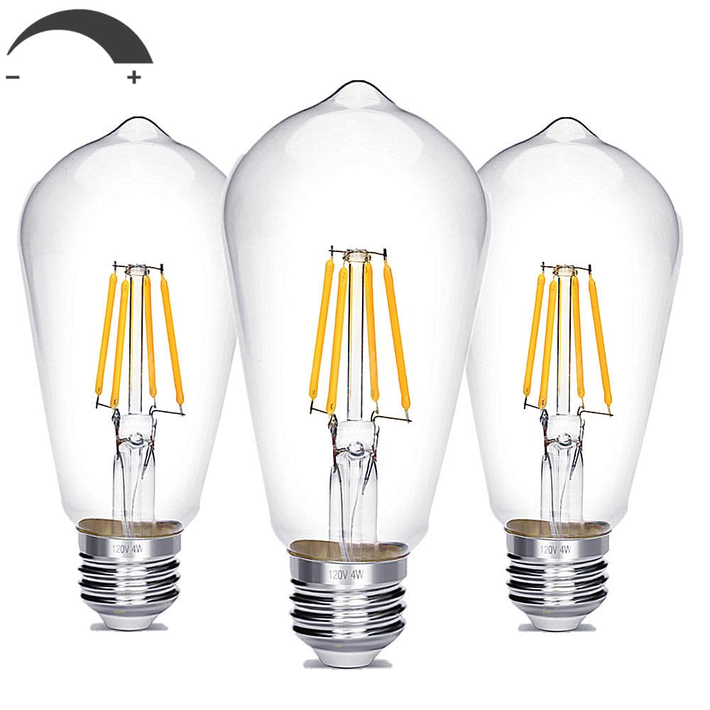 NOTOC Dimmable Vintage Edison Bulb 4W Equivalent 40W Incandescent ST18 Antique LED Filament Bulbs Daylight White 4000K 450 Lumens E26 Led Bulb Pack of 3