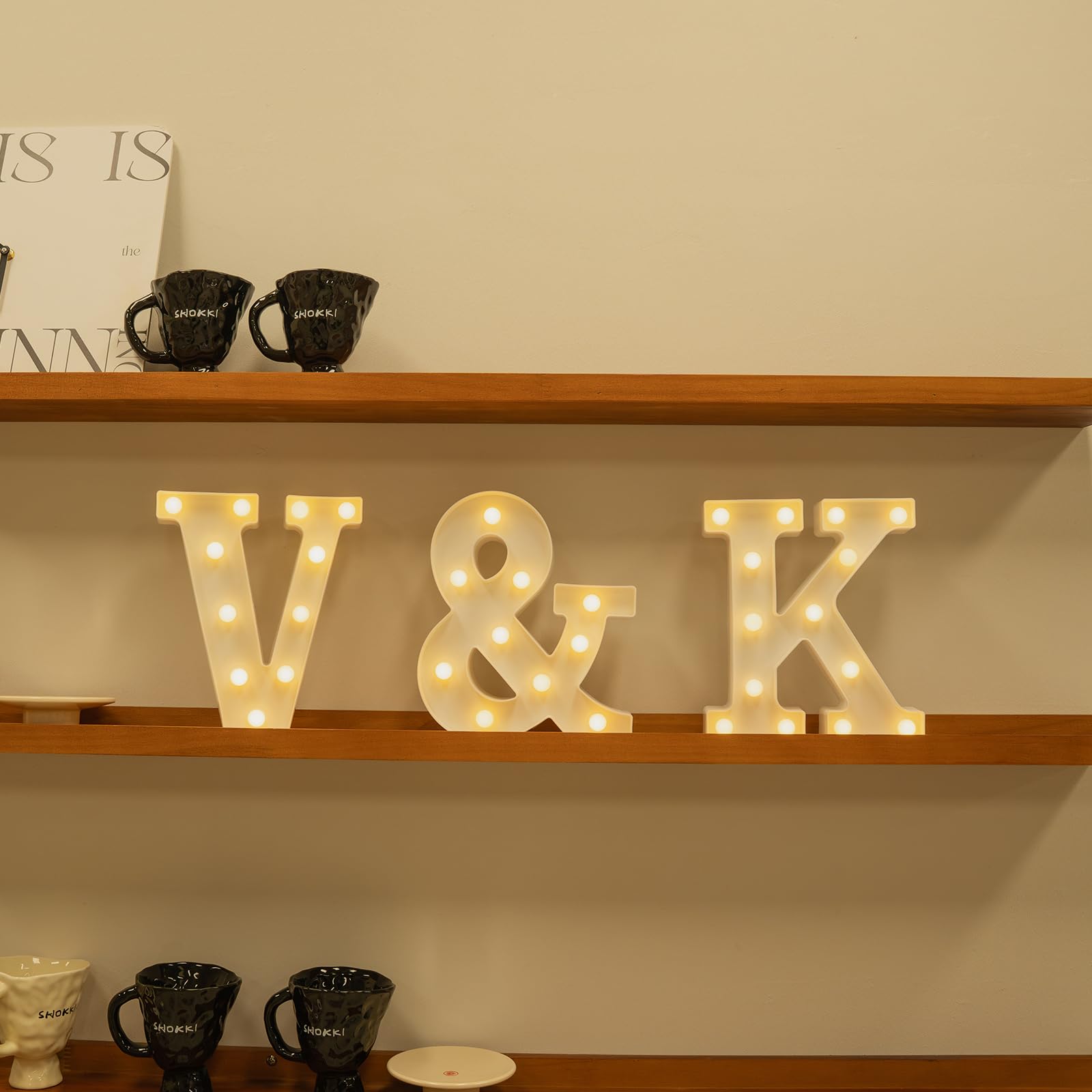 Foaky LED Letter Lights Sign, Rechargeable Warm Light for Home Bar Decoration, Size V, Plastic, Model Recharge-ABS