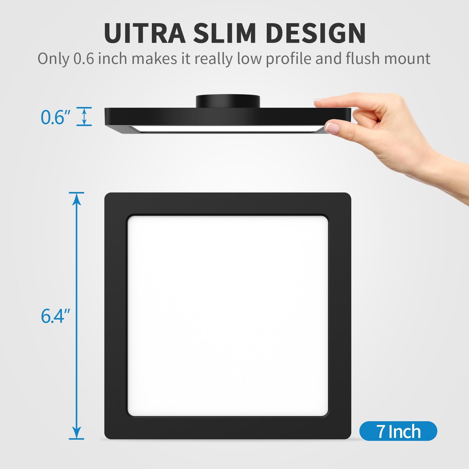 Mw 2 Pack 7 Inch Square Black Ceiling Light, 12W, 120V, 3000K/4000K/5000K, Dimmable Slim Led Ceiling Lights, Close To Ceiling Li