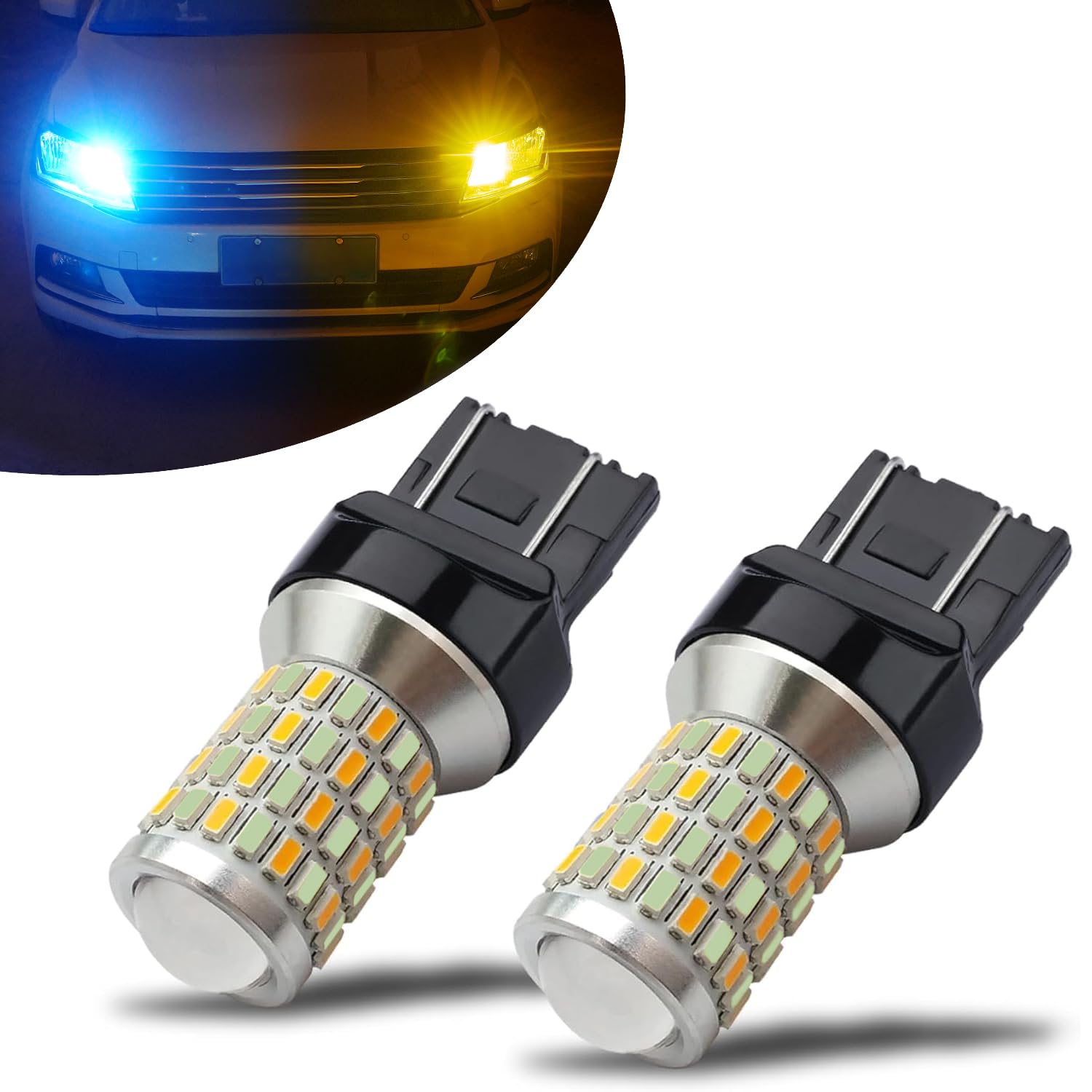 iBrightstar 7443 Switchback LED Bulbs - Super Bright Projector for DRL & Turn Signal Lights, Ice Blue/Amber