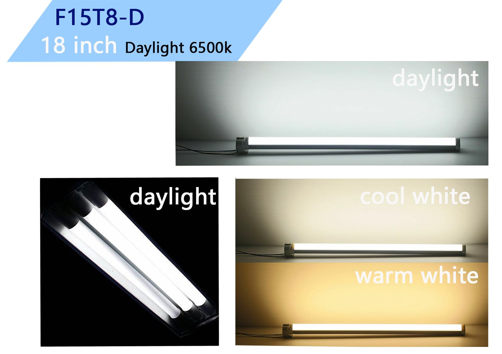 Flyercatch F15T8-D 15W Fluorescent Bulb, 18'' Daylight T8 Linear Glass Lamp, 6500K Full Spectrum for Aquariums & Plant Lighting