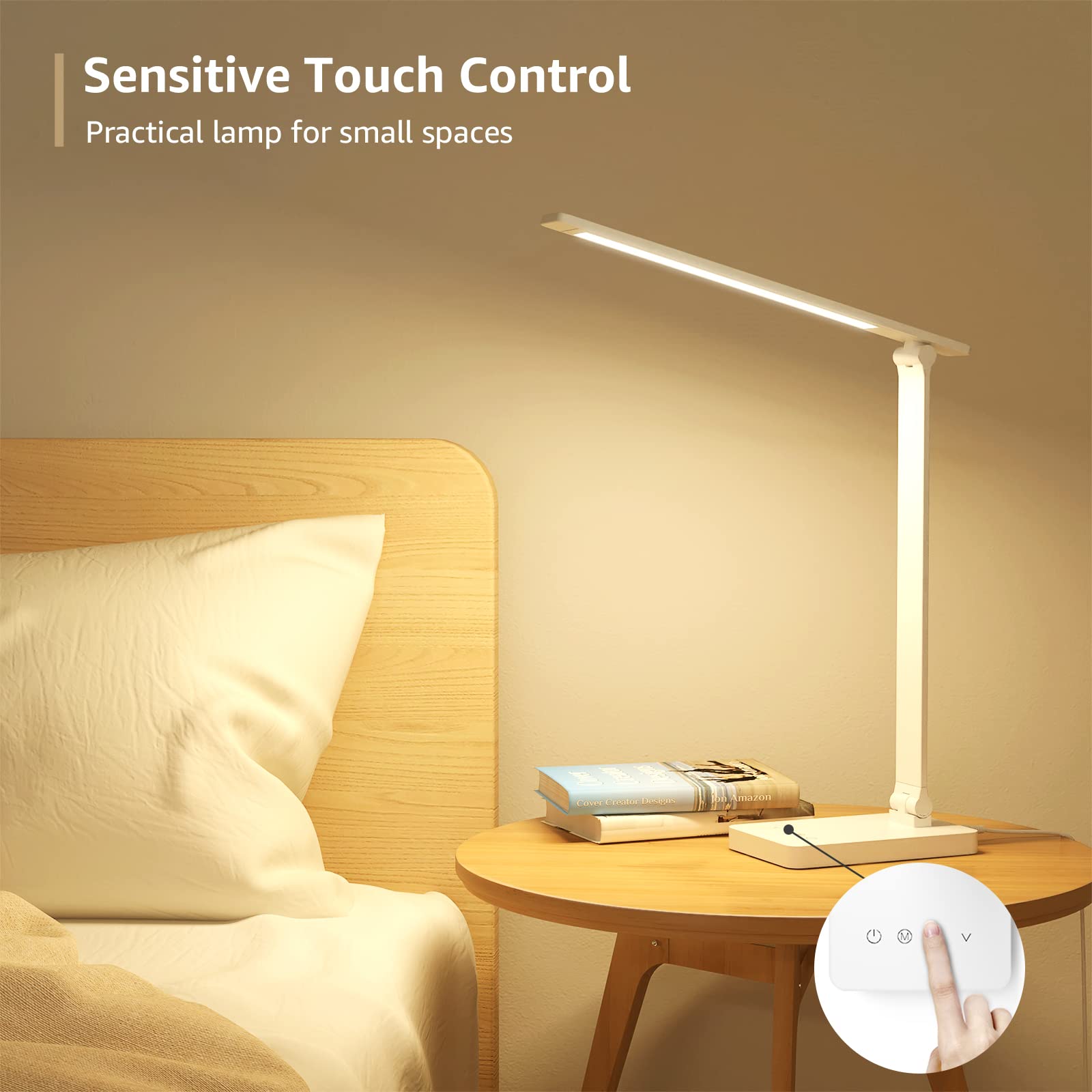 Lepro LED Desk Lamp, Dimmable 9W 550lm, Touch Control, 3 Color Modes, Metal, White, Model PR310001-DWW