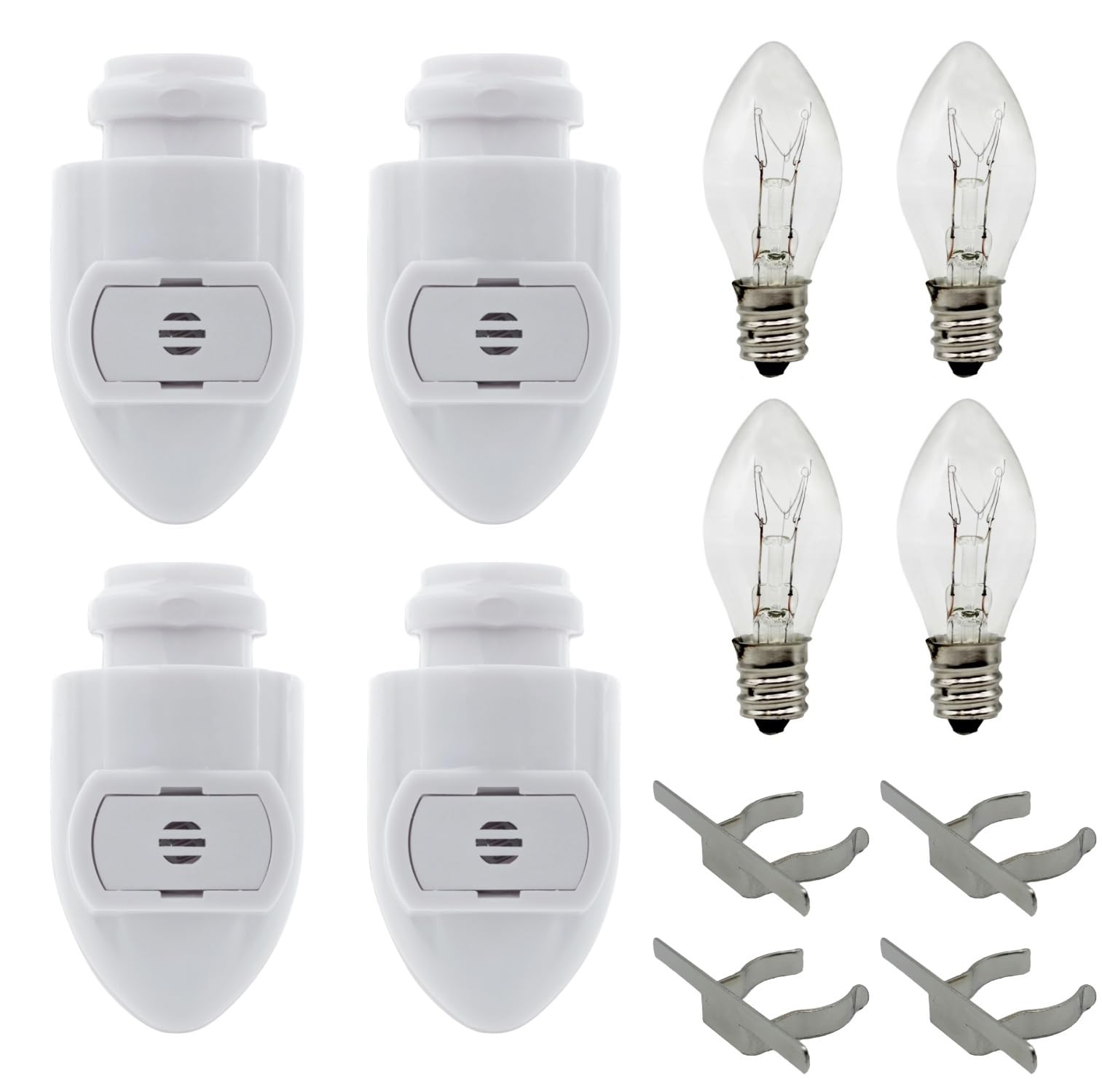 Creative Hobbies Auto On Sensor Plug in Night Light Module Includes 4 Bulbs and 4 Metal Clips  Great for Making Your Own Decorative Night Lights  Pack of 4 (White Sensor)