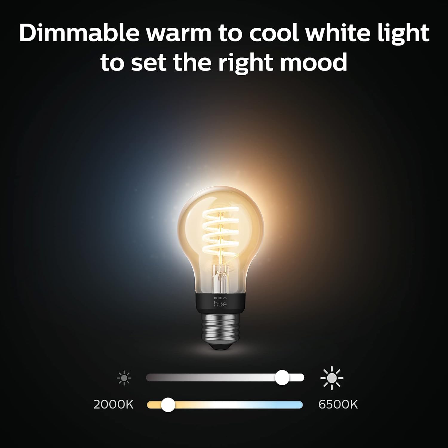 Philips Hue White Ambiance LED Vintage Edison Bulb, Dimmable, 4-Pack, Bluetooth & Hub Compatible, Model R4563577
