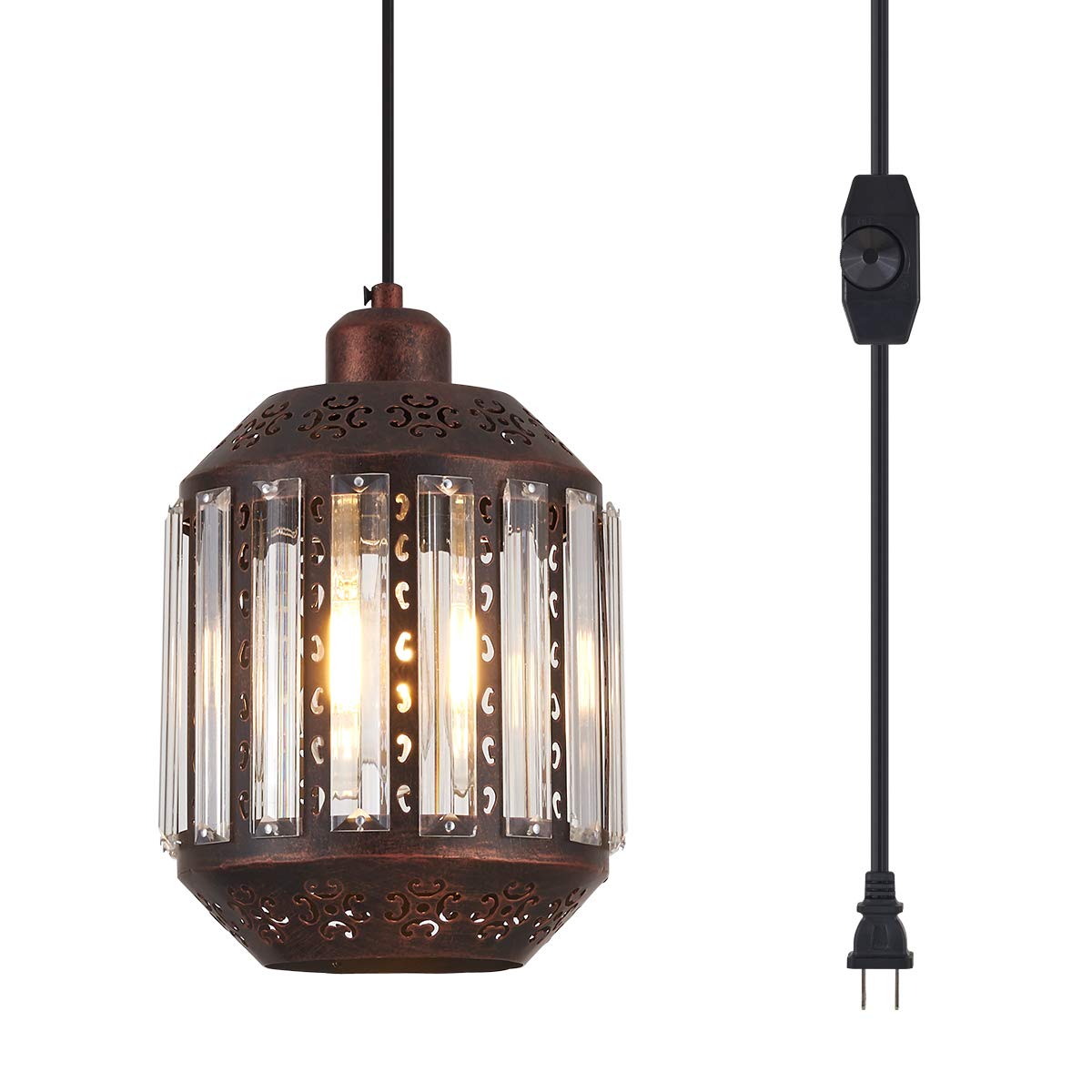 Ylong-Zs Hanging Lamps Swag Lights Plug In Pendant Light 16.4 Ft Cord And Chain/Hanging Pendant Light Cage In-Line On/Off Dimmer Switch For Kitchen Island, Dining Room, Entryway