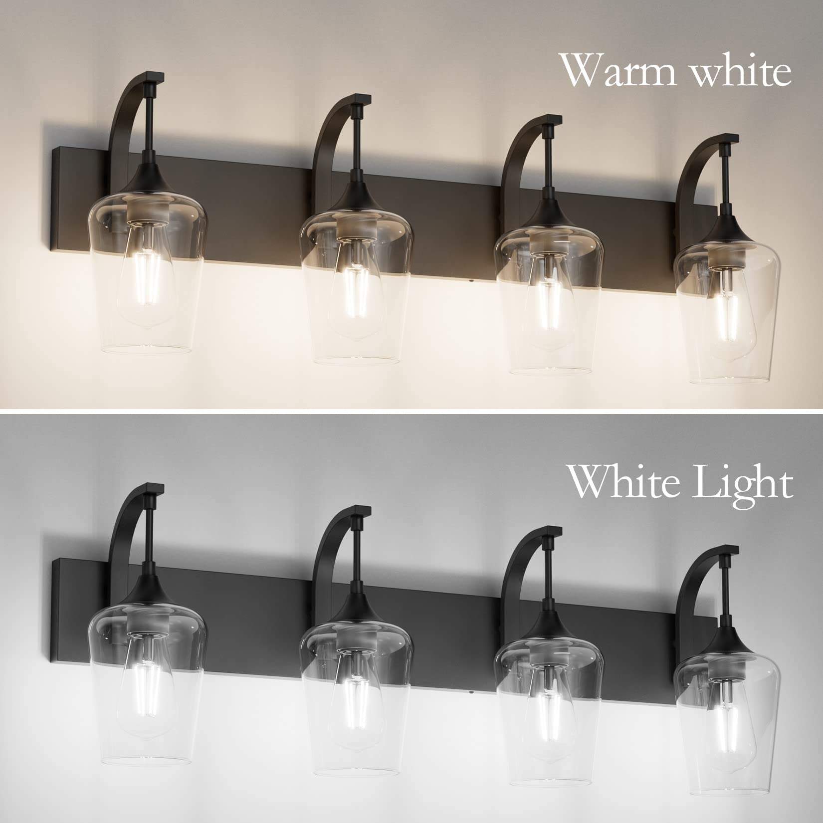 Ralbay Matte Black Bathroom Vanity Light 4-Lights Industrial Clear Glass 33 inch Metal Fixture Model 1131rablay