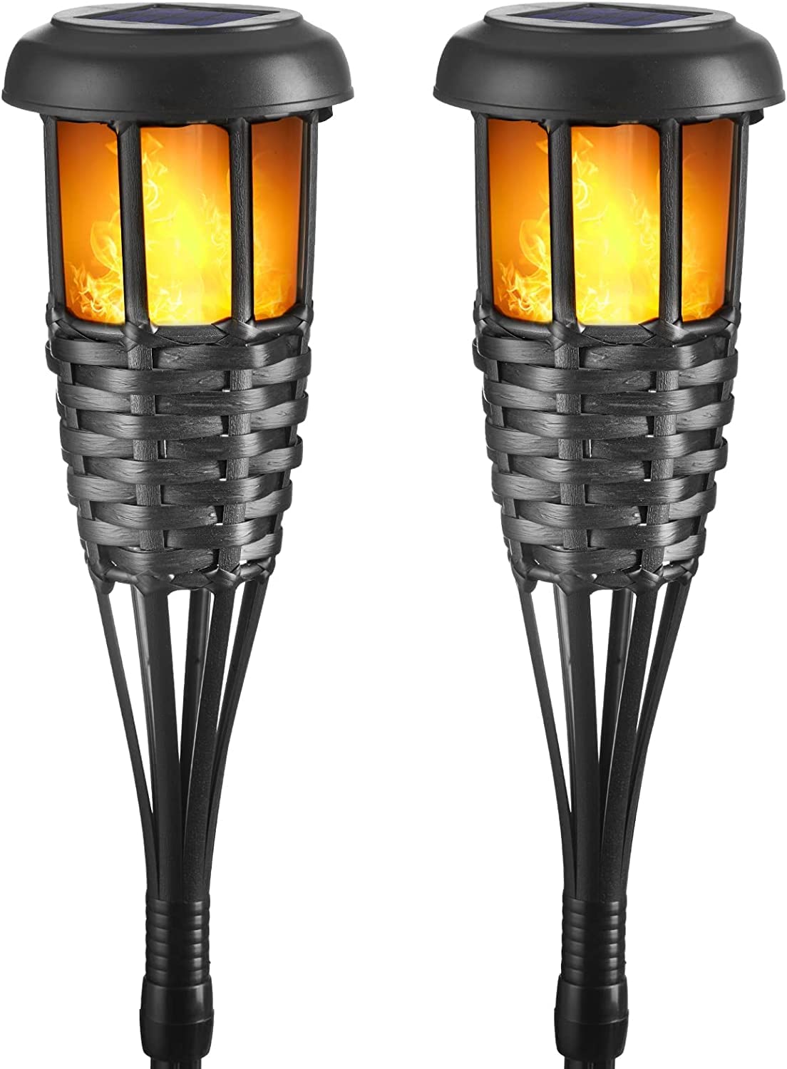 Lapsnail Flickering Flames Torch Solar Lights Handmade Bamboo Outside Flame Lighting Waterproof for Path, Garden, Outdoor Decora