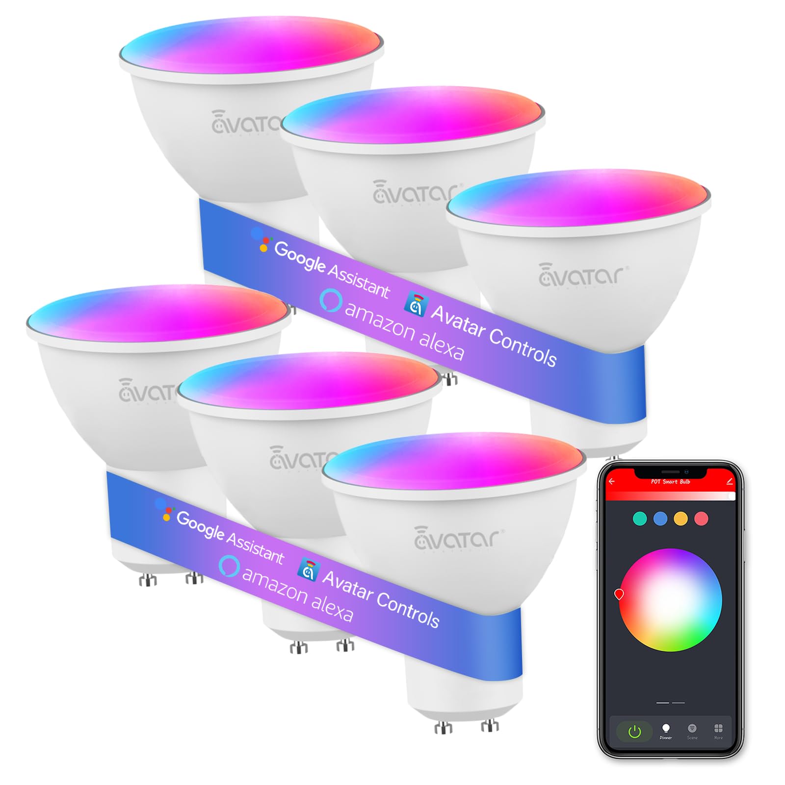 6 Pack GU10 Smart Bulbs, 5W GU10 LED Light Bulb, Color Changing, Dimmable, Music Sync, Timer, Group Control WiFi Recessed Track 