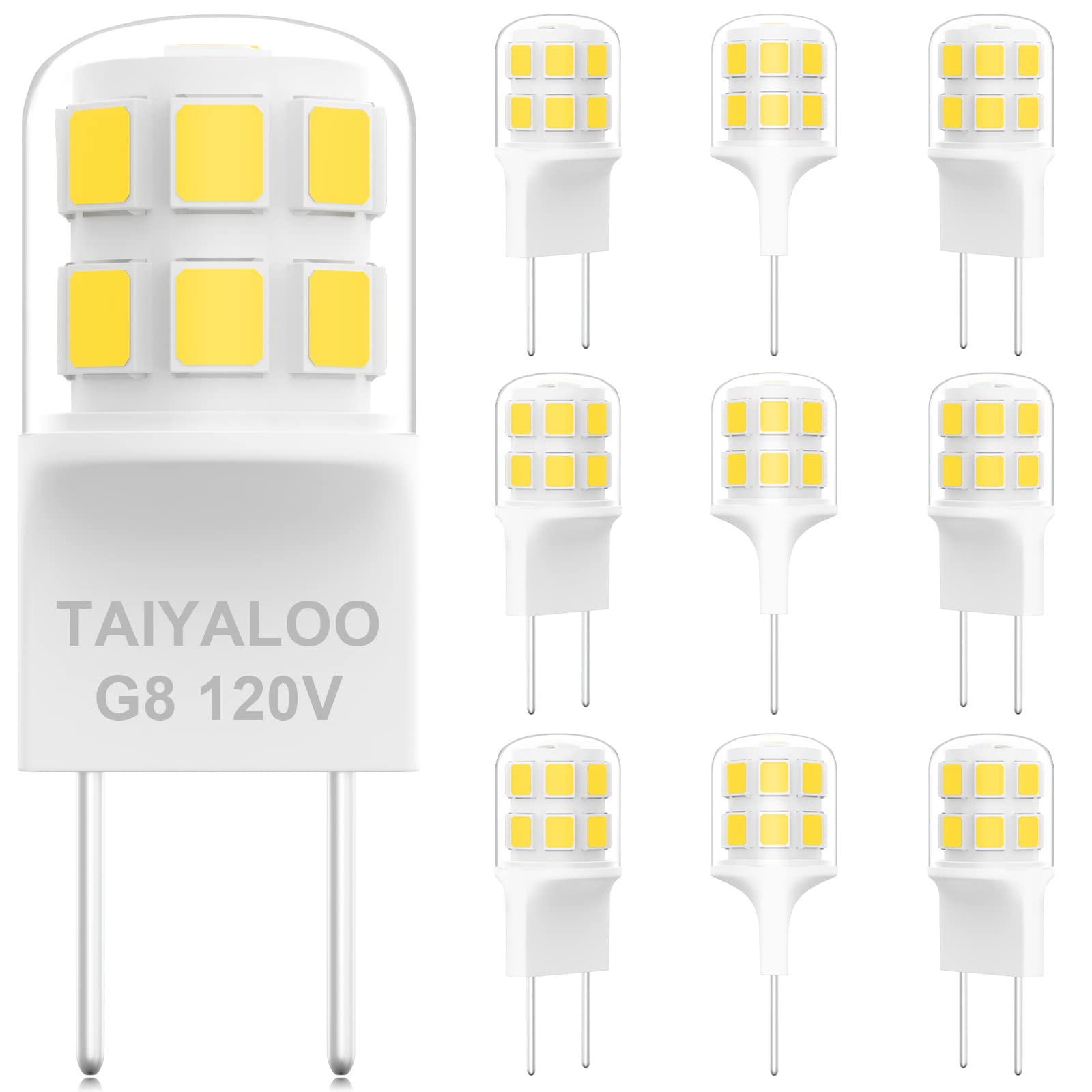 Taiyaloo G8 Dimmable Led Bulb, 20W-25W Halogen Equivalent, Warm White 3000K, 10 Pack, Bi-Pin Base, Cer
