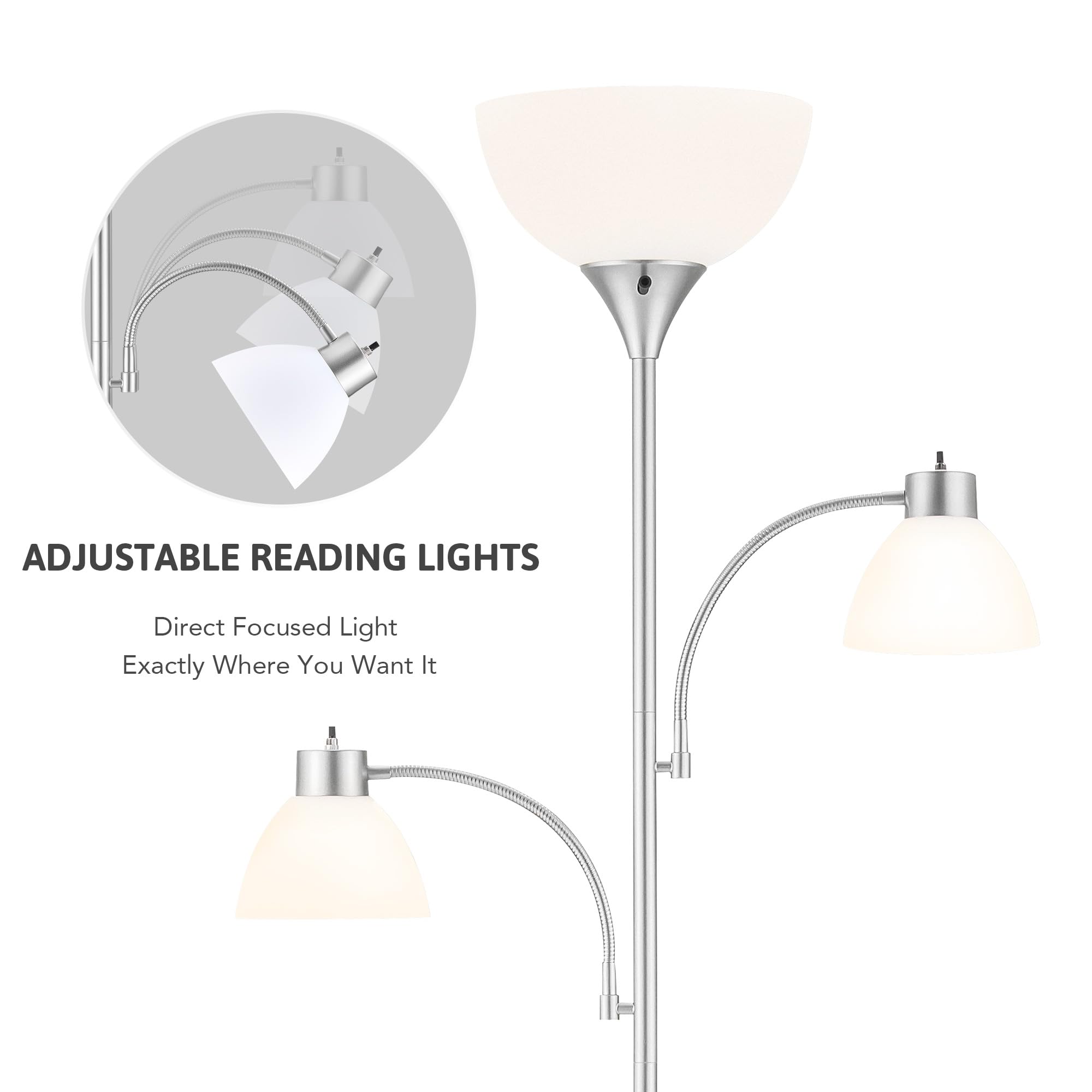 Vonluce 71'' Floor Lamp For Living Room With 3 Bulbs, Standing Lamp With Adjustable Reading Light, Modern Torchiere Floor Lamp W