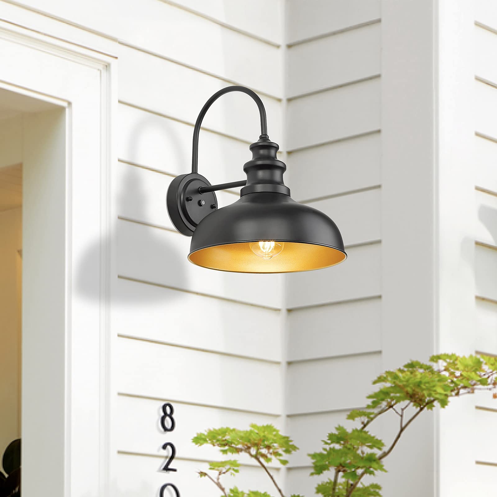 Bestshared Gooseneck Barn Light, Outdoor Wall Sconce, Metal, Black+Gold, 11.5”, Model BSDDV260-NE, 1 Pack