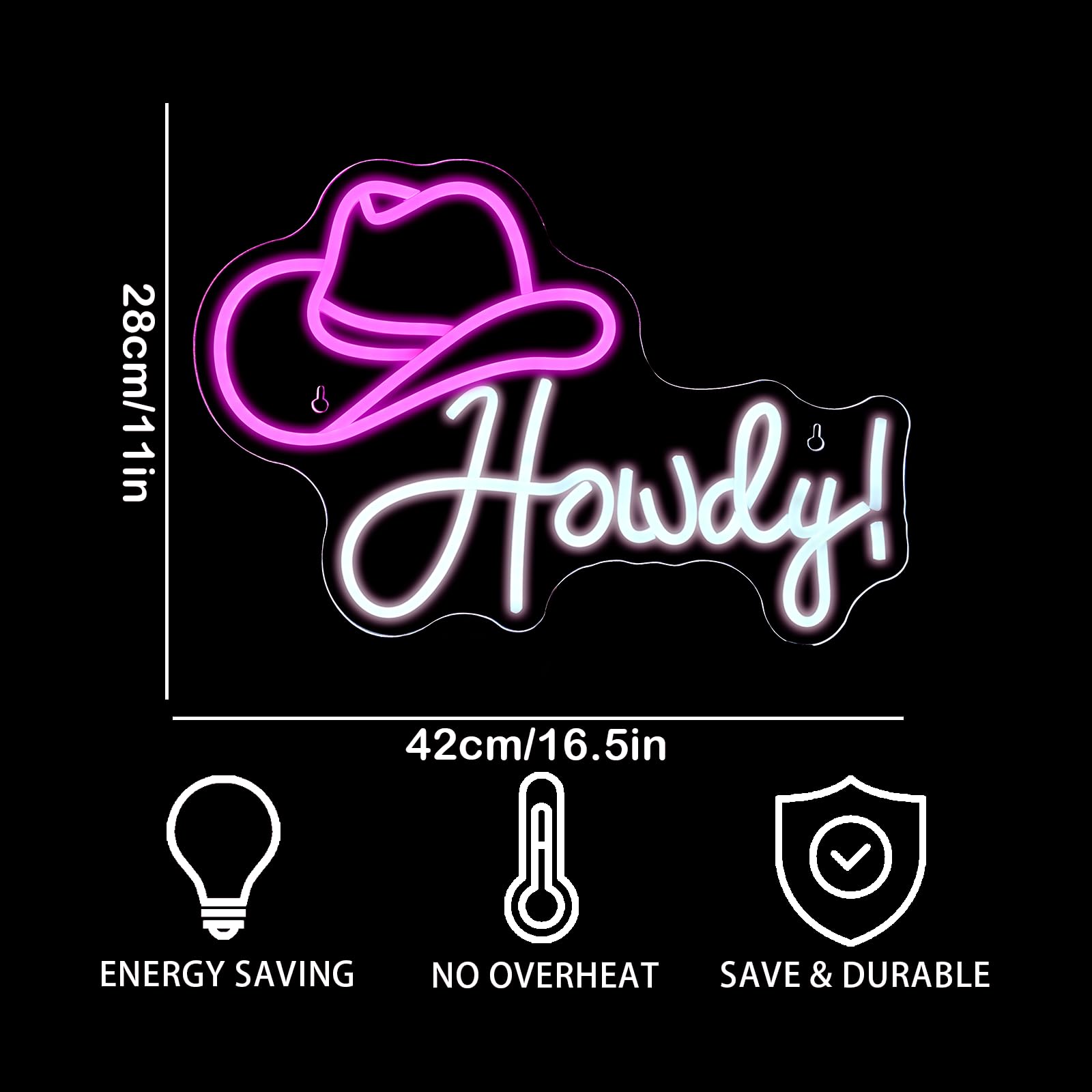 Ineonlife Cowboy Hat Neon Sign Howdy Neon Lights Pink Led Neon Signs Preppy Girls For Wall Decor Light Up Sign For Bar malt-inspired Bedroom Living Room Beauty Girls Club Decoration Gifts