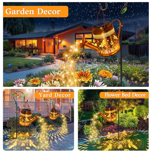 Solar Lights Outdoor Garden Decor, Dragonfly Hanging Watering Can Landscape Lights Waterproof Yard Decorations For Outside Porch
