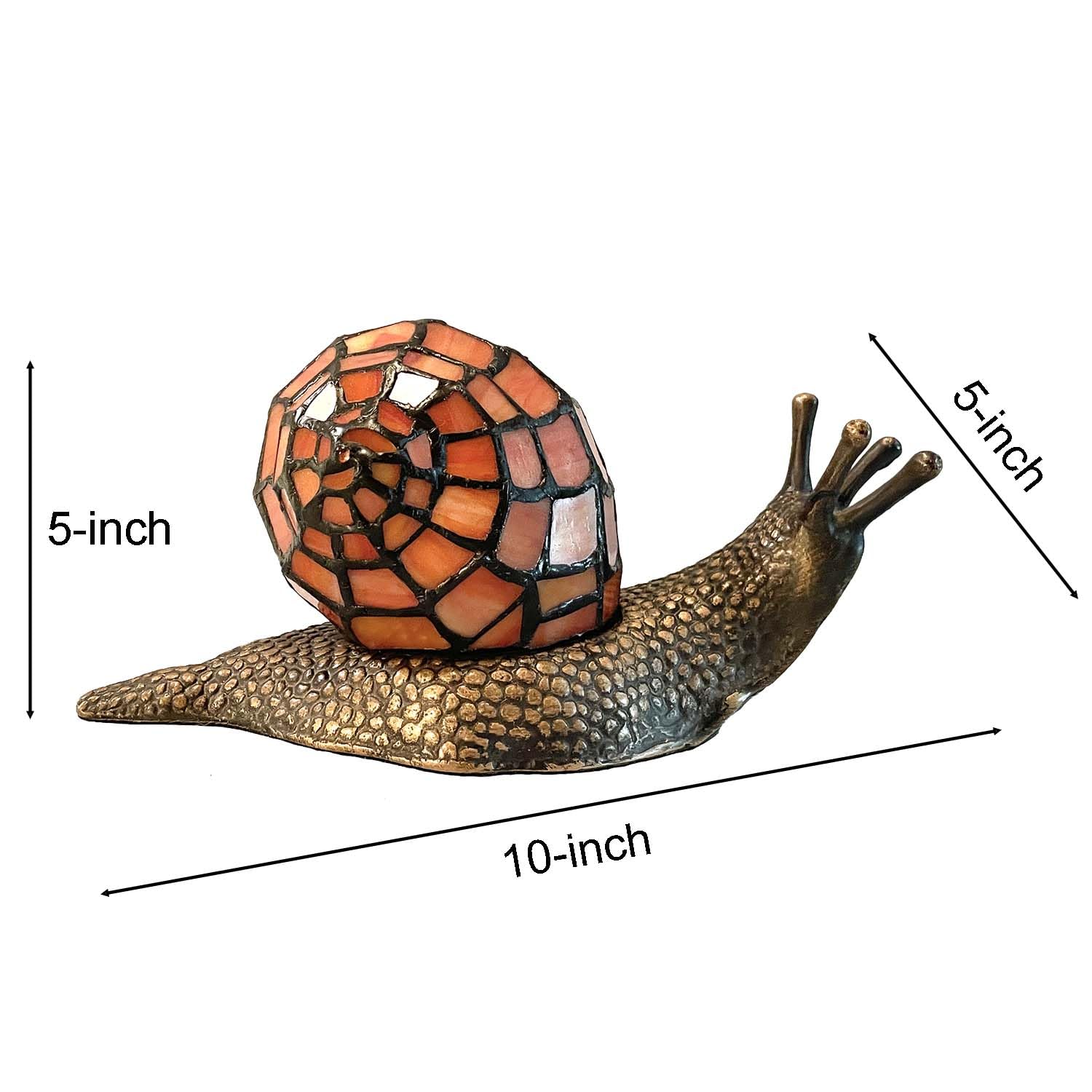 Bieye L10963 Land Snail Tiffany Style Stained Glass Accent Table Lamp For Home Decor (Orange, 10'' D X 5'' W X 5'' H)