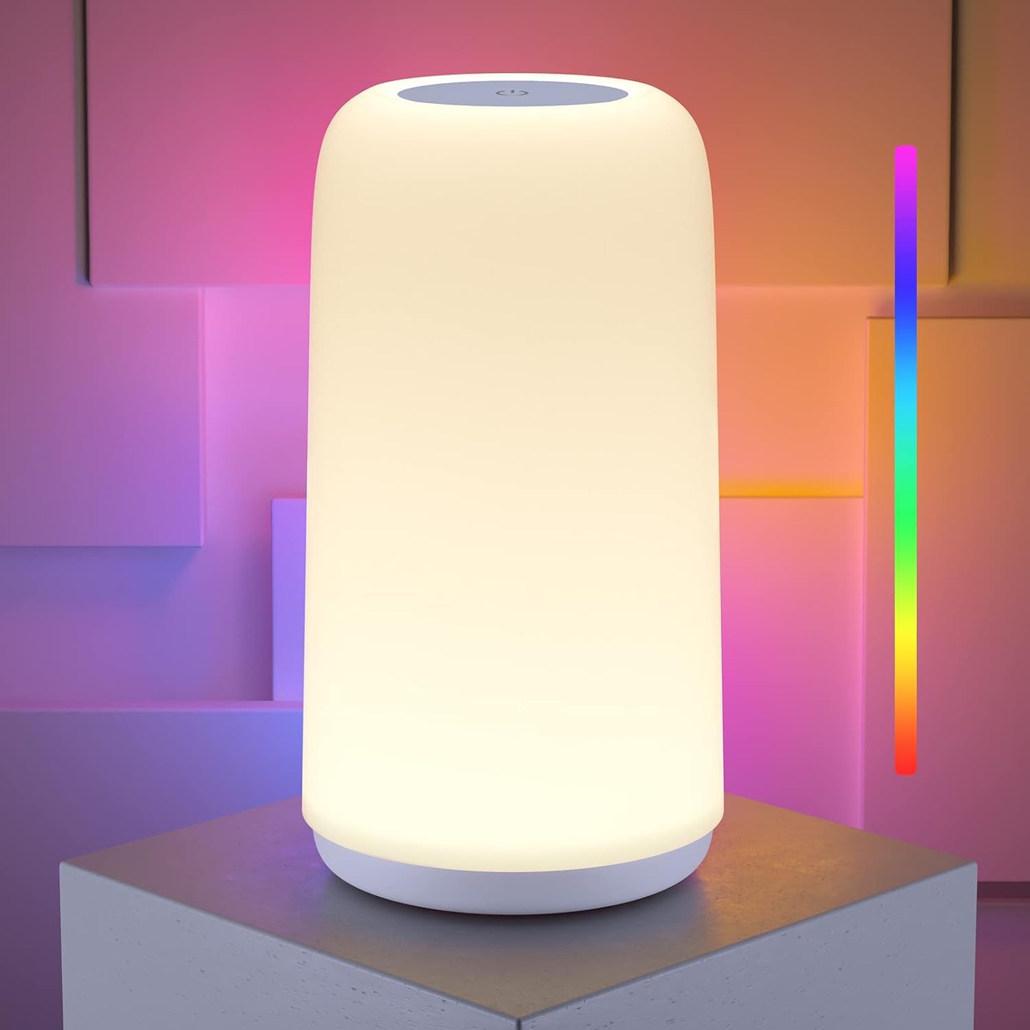 ROOTRO Touch Bedside Table Lamp, 3-Way Dimmable, RGB Mode, LED, White, Model T16