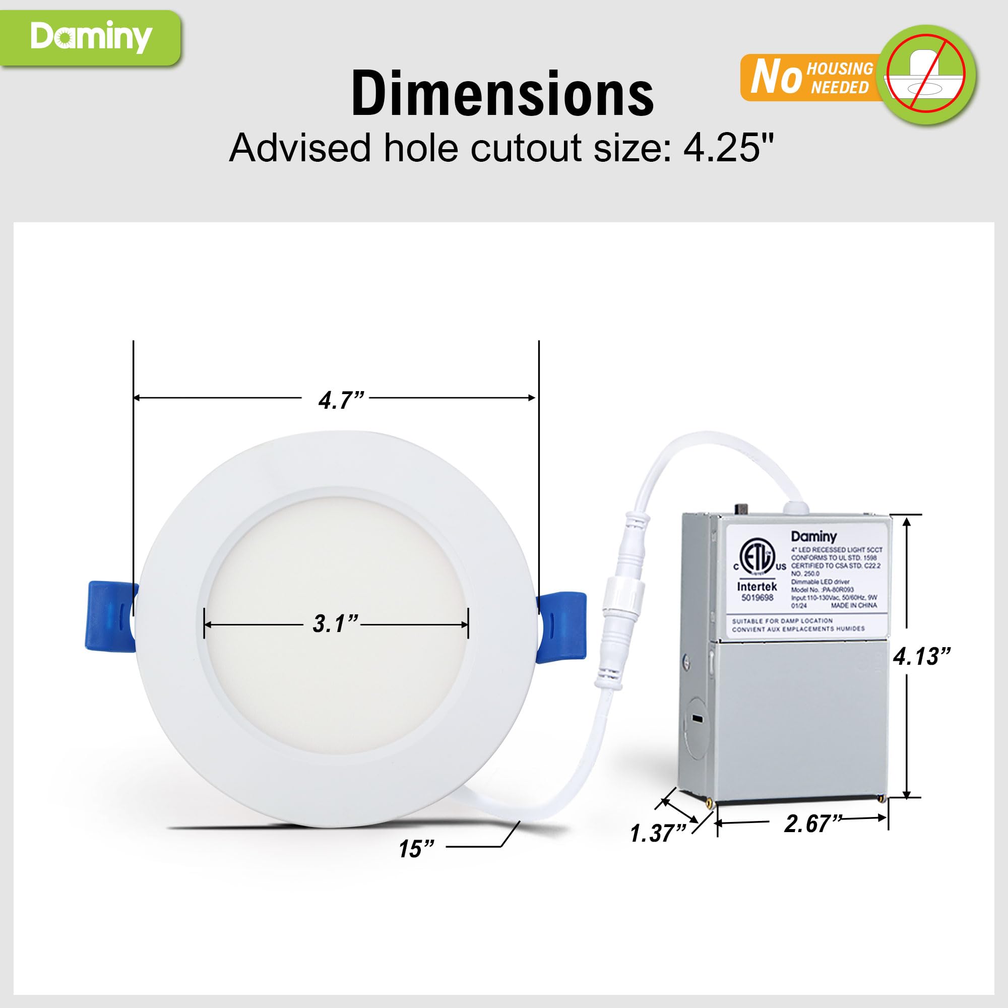 DAMINY 24 Pack 4 Inch Ultra-Thin LED Recessed Lighting, Dimmable, 8W 700lm, 5CCT, ETL Certified, Model P126C