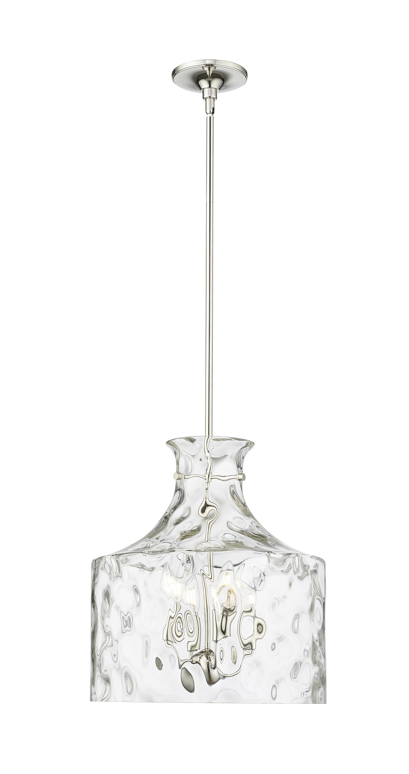 ML Lighting | Santorini Collection | 22604-PN | Indoor 4 Light Metal Pendant in Polished Nickel with Water Glass Shade | Kitchen